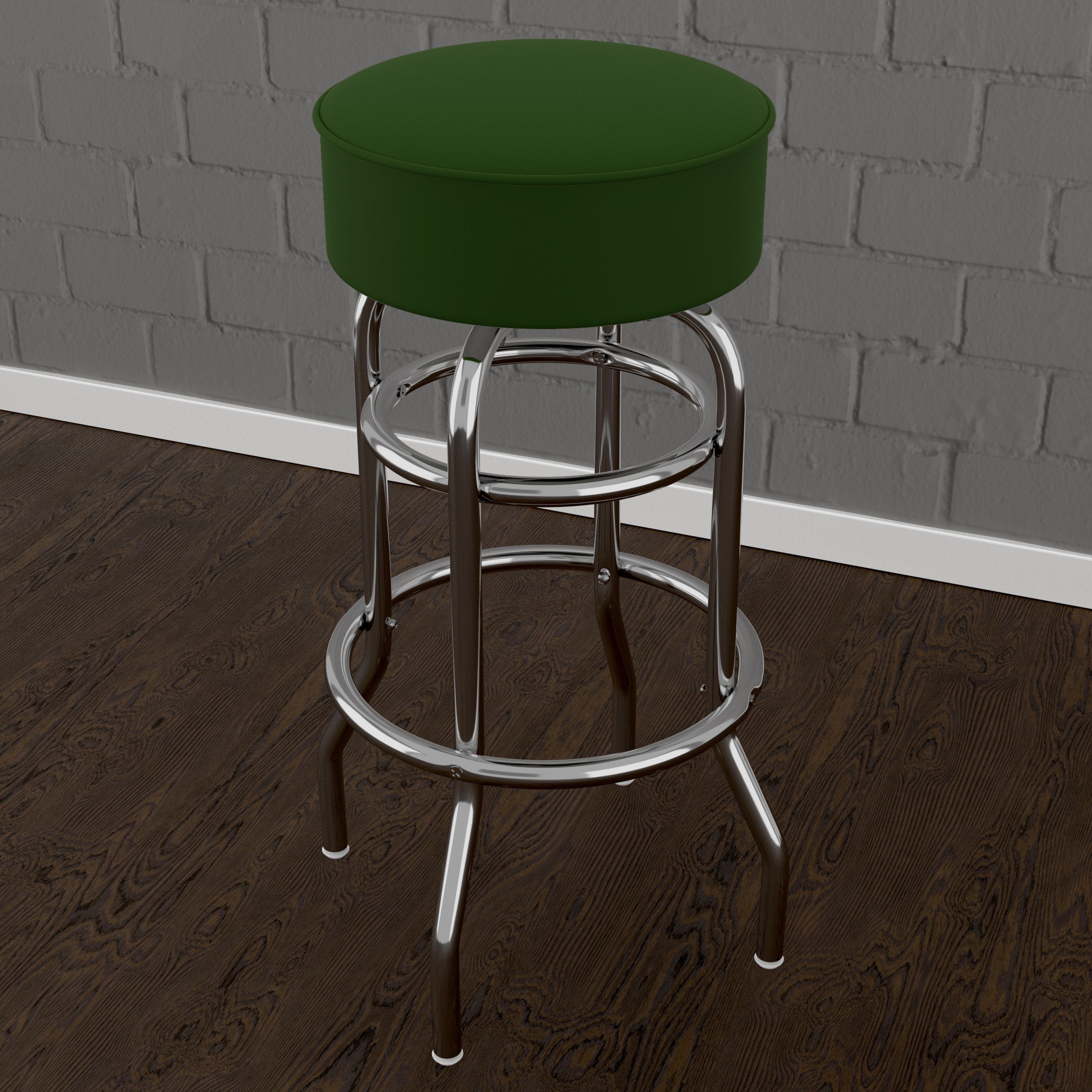 Modern Swivel Black Metal Bar Stool with Green Vinyl Cushion