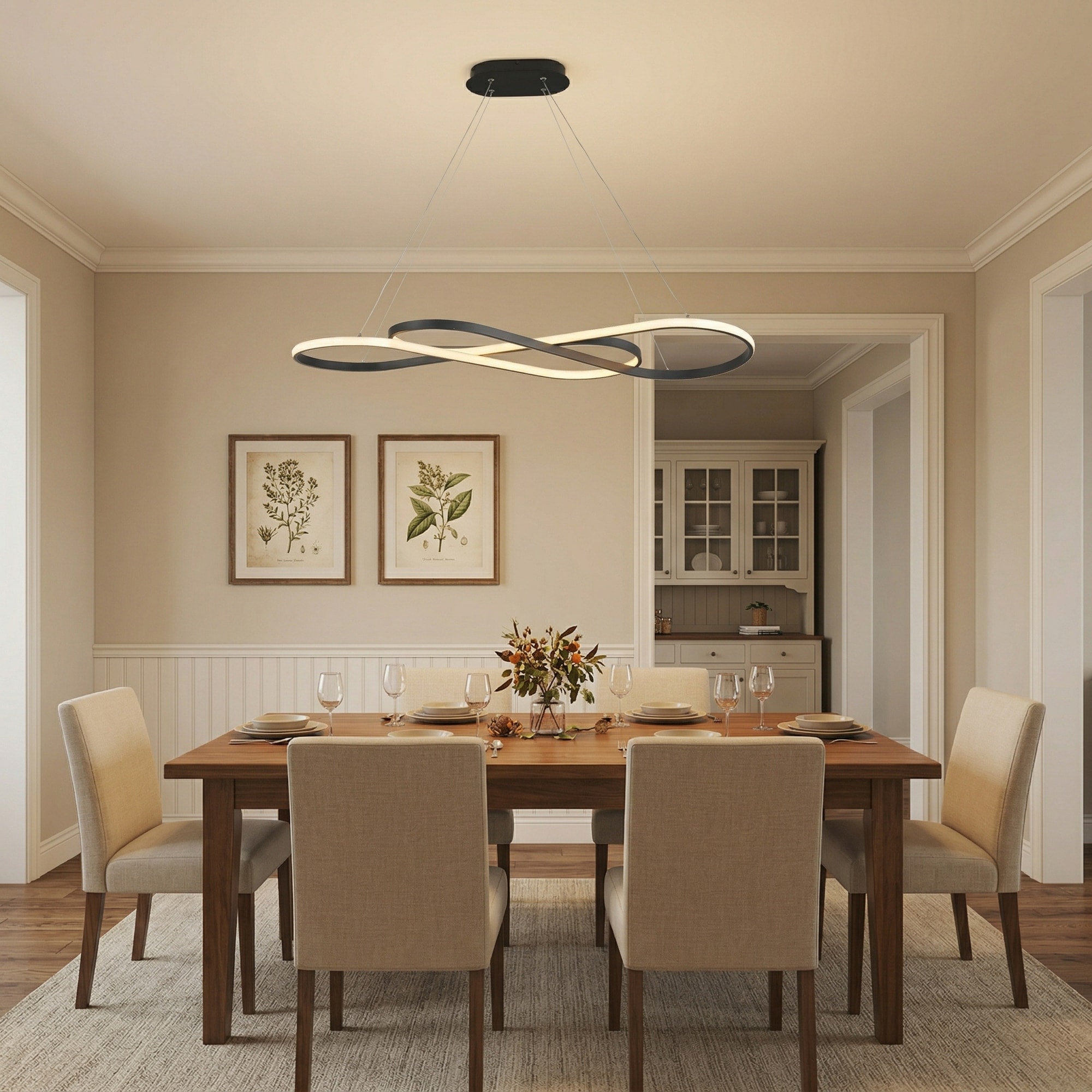 RCCFBHM 39-in Modern LED Pendant Light Infinity Design Black Hanging Ceiling Fixture Dimmable Chandelier for Living Room Dining Room Bedroom 78W