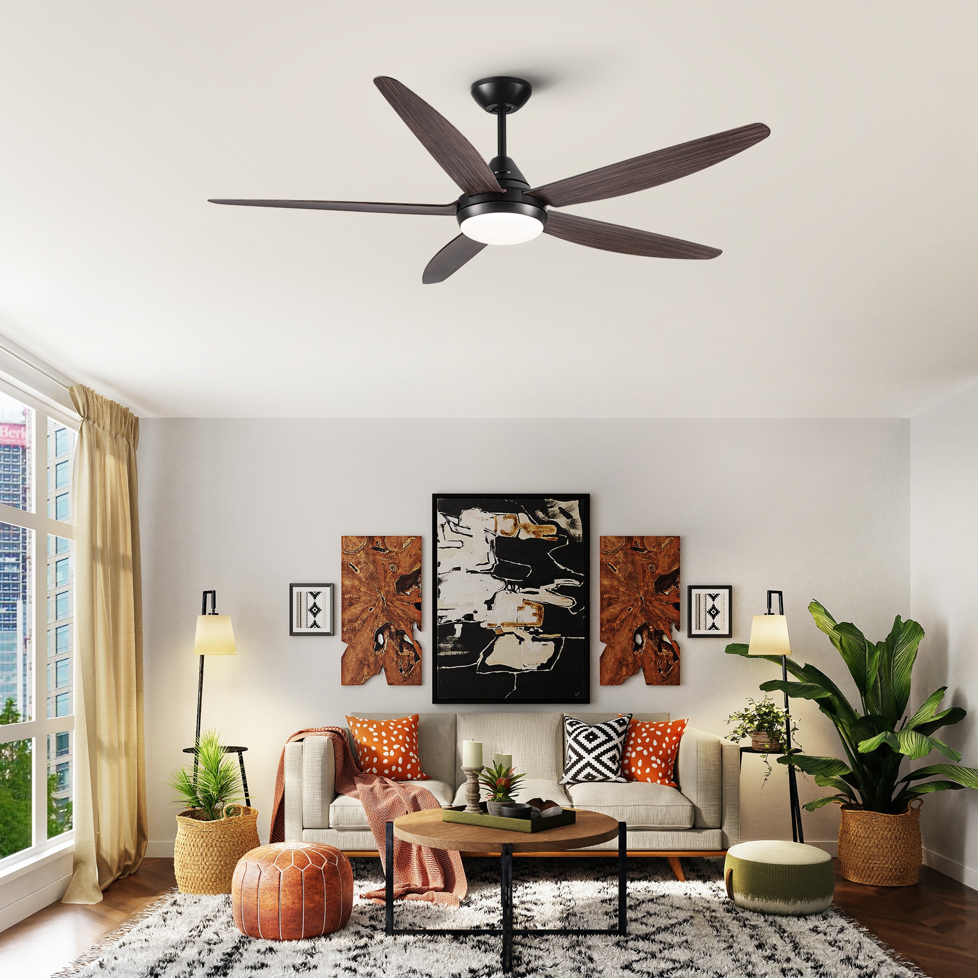 YUHAO Sylvinar 56-in Black Color-changing Indoor/Outdoor Ceiling Fan ...