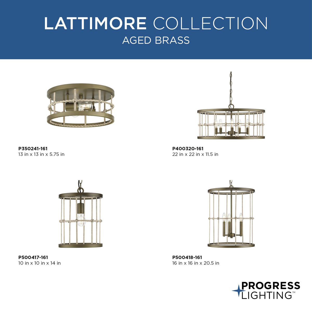 Progress Lighting Lattimore 3-Light Aged Brass Coastal Cylinder Medium Hanging Pendant Light