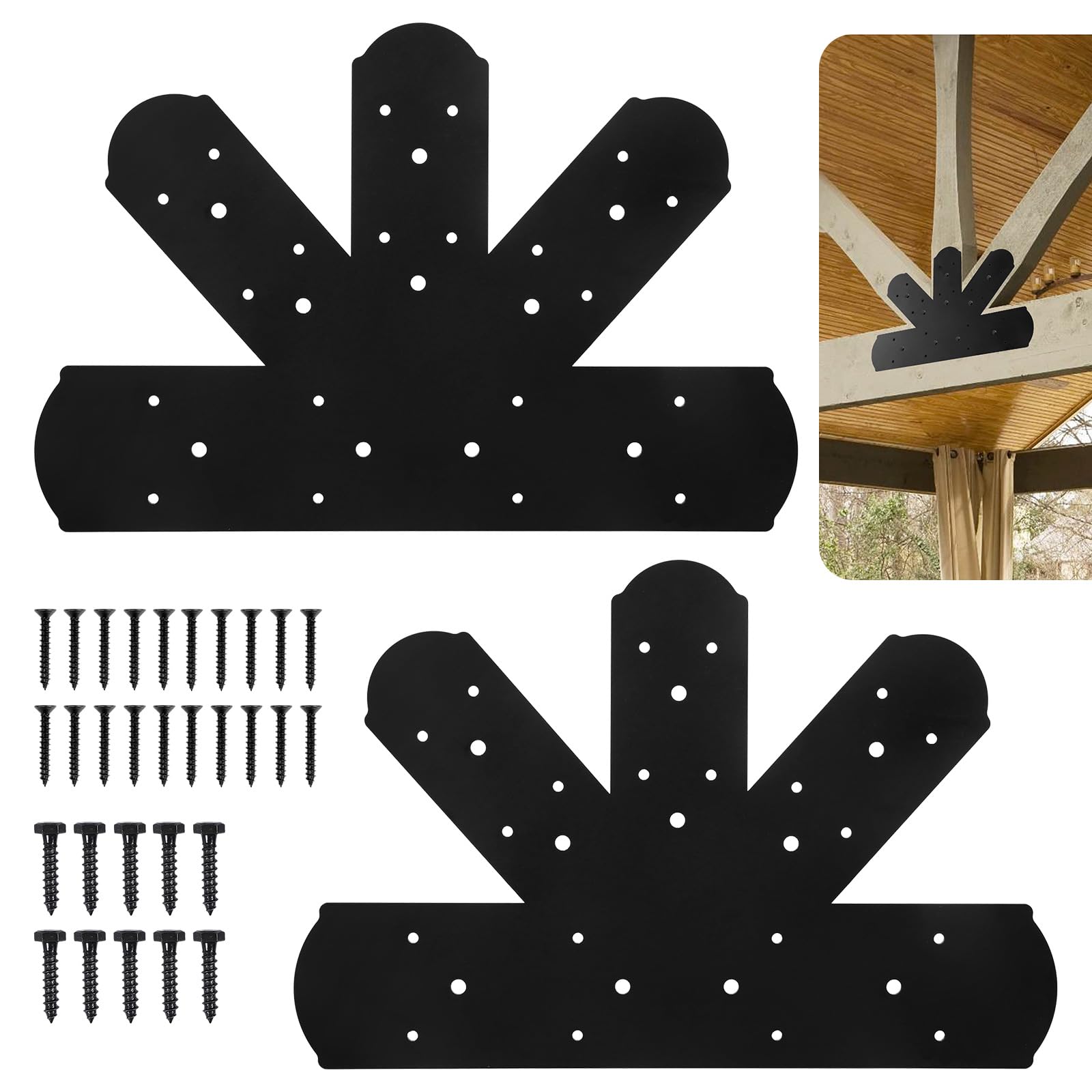 Phyfalip 16.5 by 11 Inch Gable Plate Heavy Duty Carbon Steel Gable Bracket for Wood Beam Repair and Reinforcement Black 2 Pack #LPF0813P526