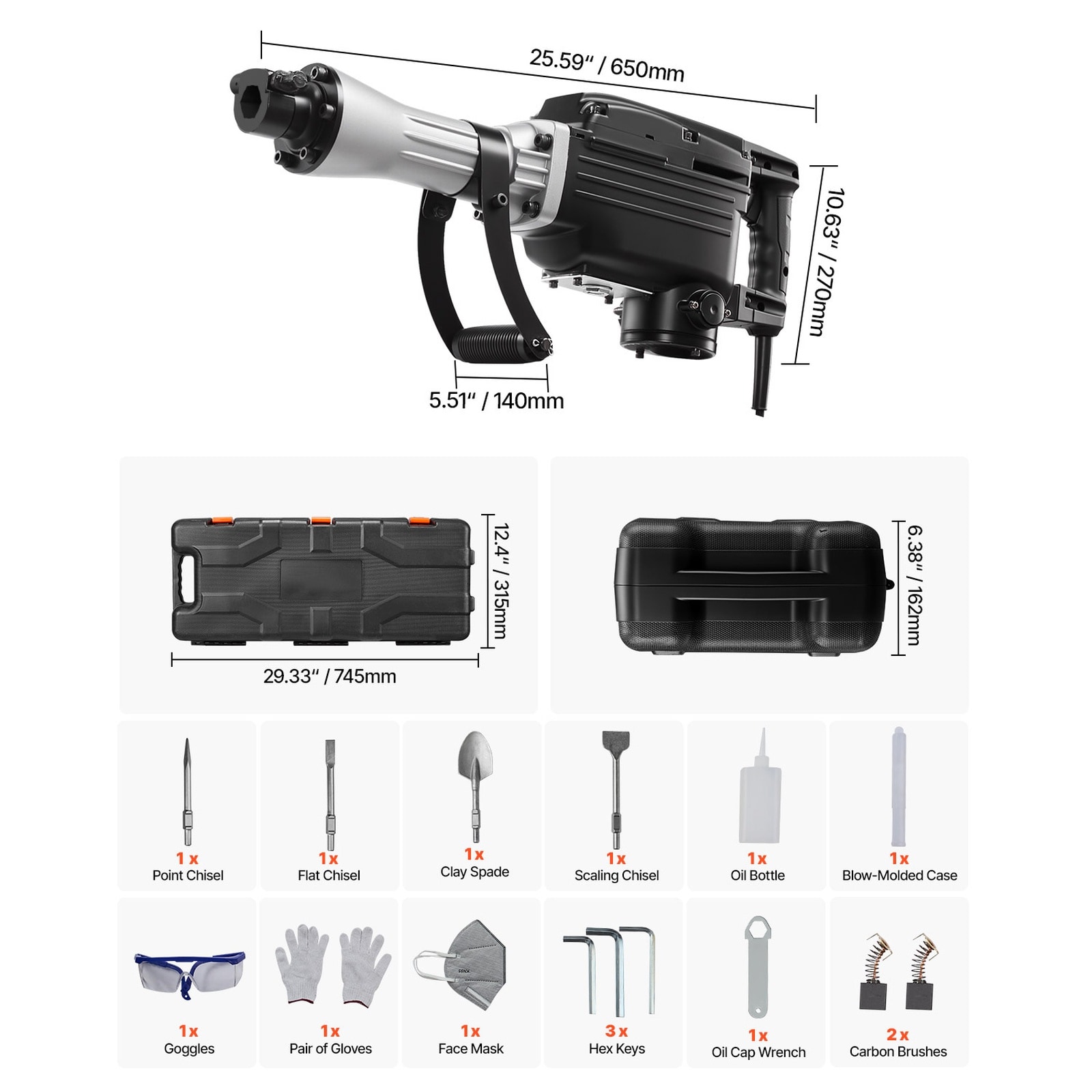 GIVIMO 2800-W Electric Jack Hammer 1200-BPM 45-J Demolition
