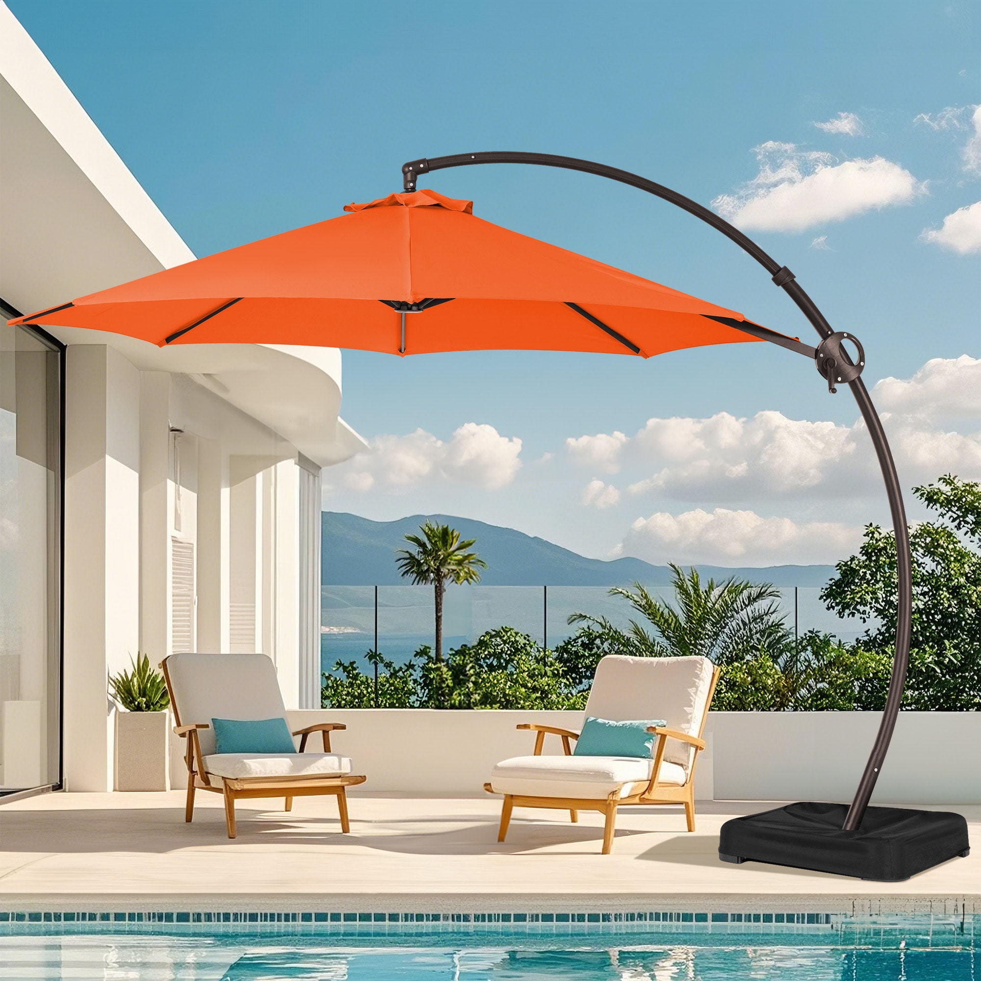 JEAREY JE-LKZLM-13FT-OR 10-ft Aluminum Orange Crank Cantilever Patio Umbrella with Base