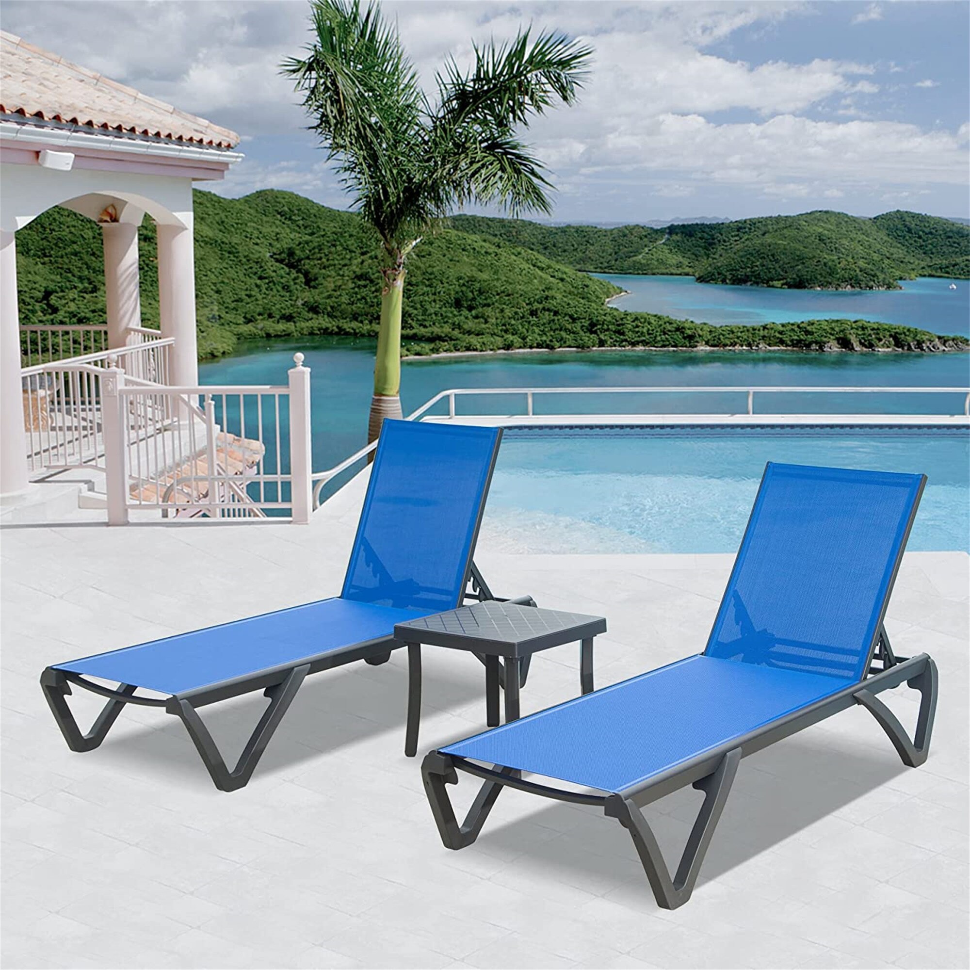 Blue mesh 2025 patio chairs