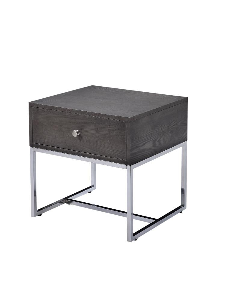 ACME FURNITURE 81172 Iban 22-in W x 22-in H Gray Oak and Chrome Wood Industrial End Table with Storage Assembly Required