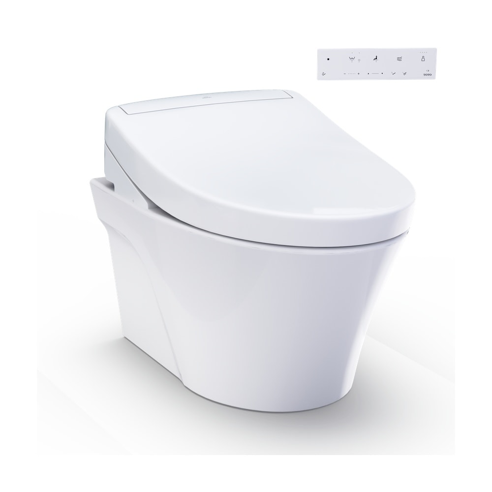 TOTO WASHLET+ Matte Silver Elongated Standard height Wall-hung Rough-In WaterSense 1.28 or .8 GPF (4.85 LPF or 3.03 LPF) Dual Flush Soft Close 1-piece back-to-wall Toilet