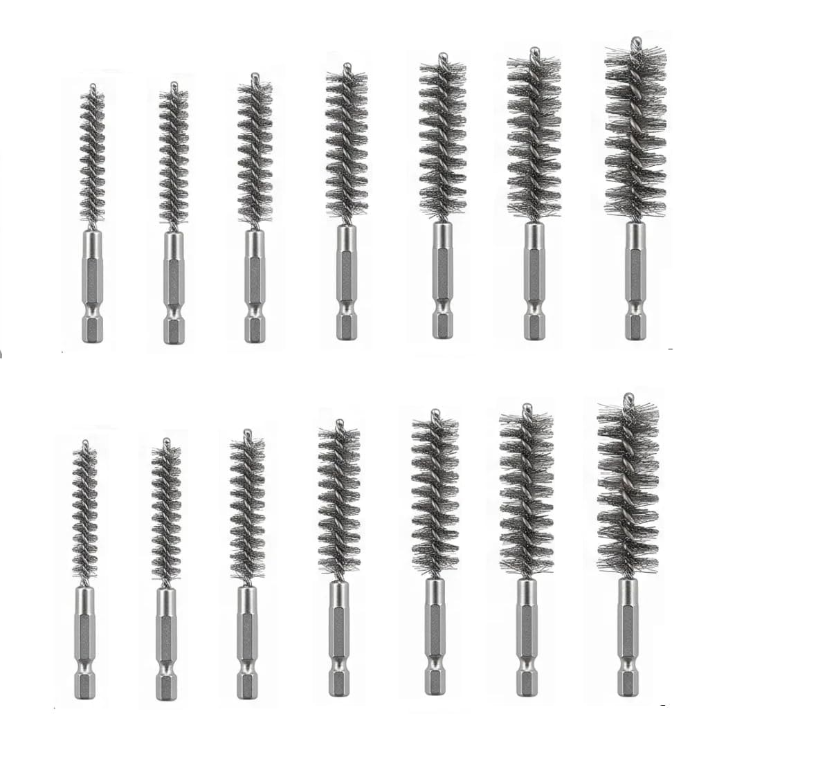 Etokfoks  4 in Bore Brush Cleaning Tool 14 Piece Set Stainless Steel Wire Brush Hex Shank for Drill Tube Rust