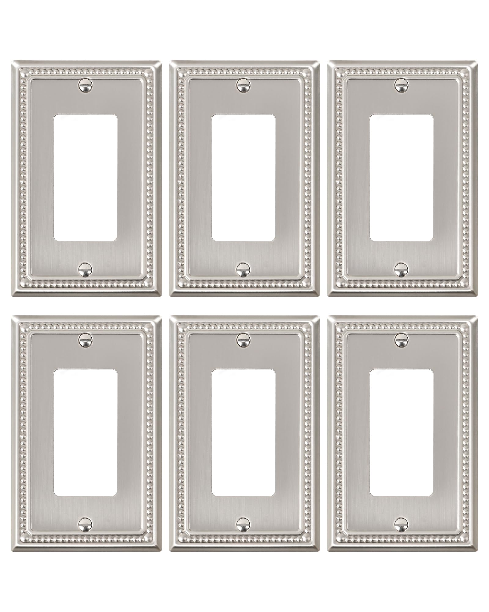 Misopily 6 Pack Brushed Nickel Metal Decorator Outlet Cover Plates for Electrical Outlets Receptacles GFCI and Dimmer Switches #LMS0811M306