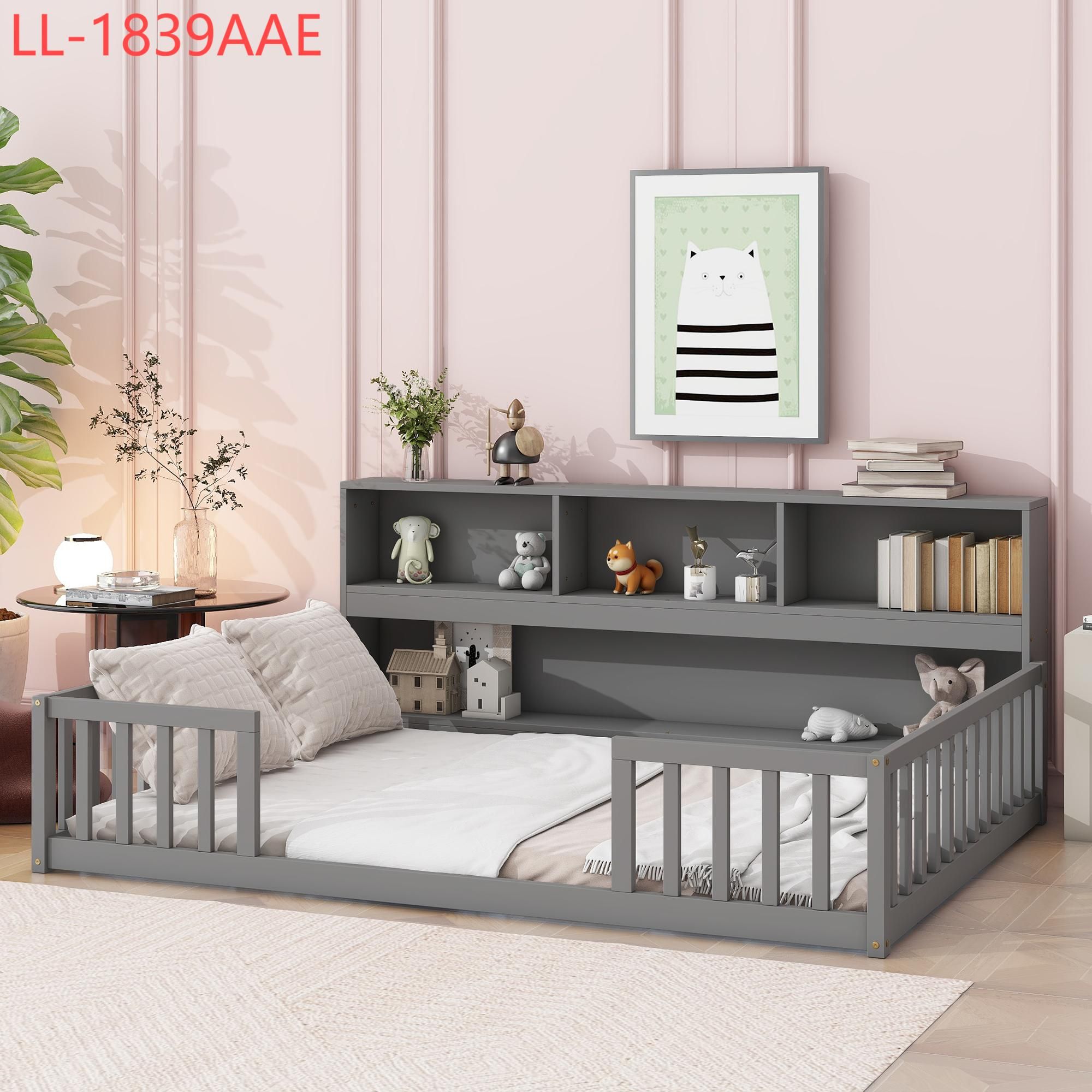 Yiekholo Gray Full Wood Bed Frame with Storage in the Beds department