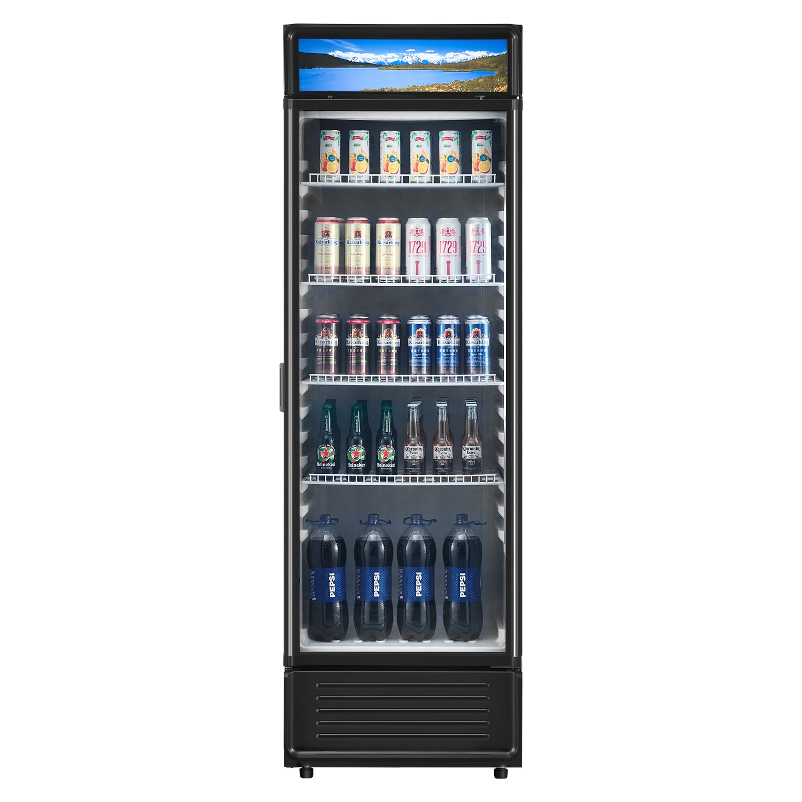 VEVOR SCDMBLMBXDDX06598V1 Commercial Merchandiser Refrigerator 13.3 CU.FT Glass Door Display Refrigerator Beverage Refrigerator Cooler Merchandiser with Adjustable Shelves Soft LED Light Customizable Lightbox Black