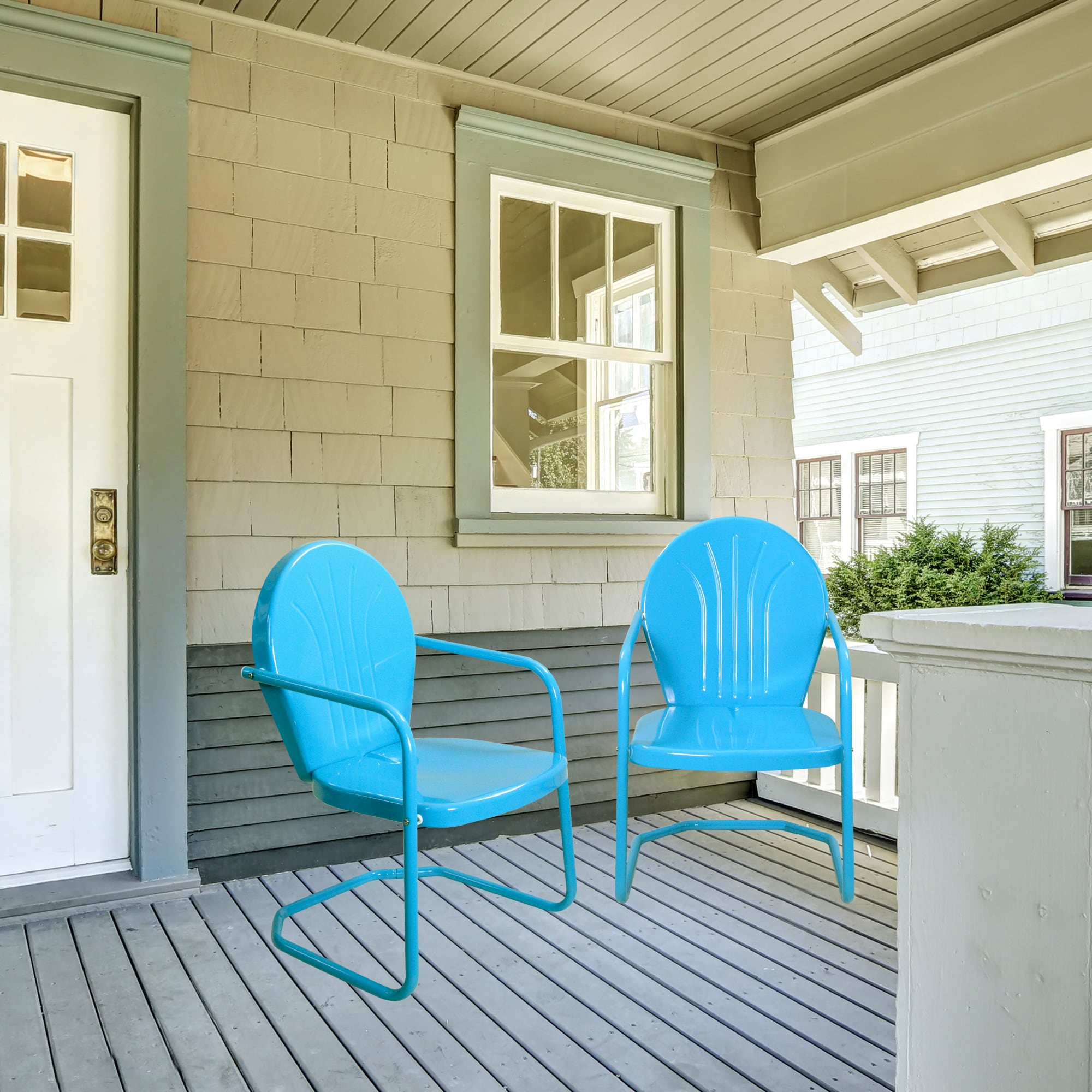 Sky Blue Retro Tulip Outdoor Armchair with Enamel Finish