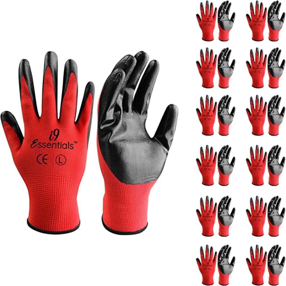 i9 Essentials Large Red Nitrile Dipped Nitrile Gloves, (12-Pairs) in the  Work Gloves department at