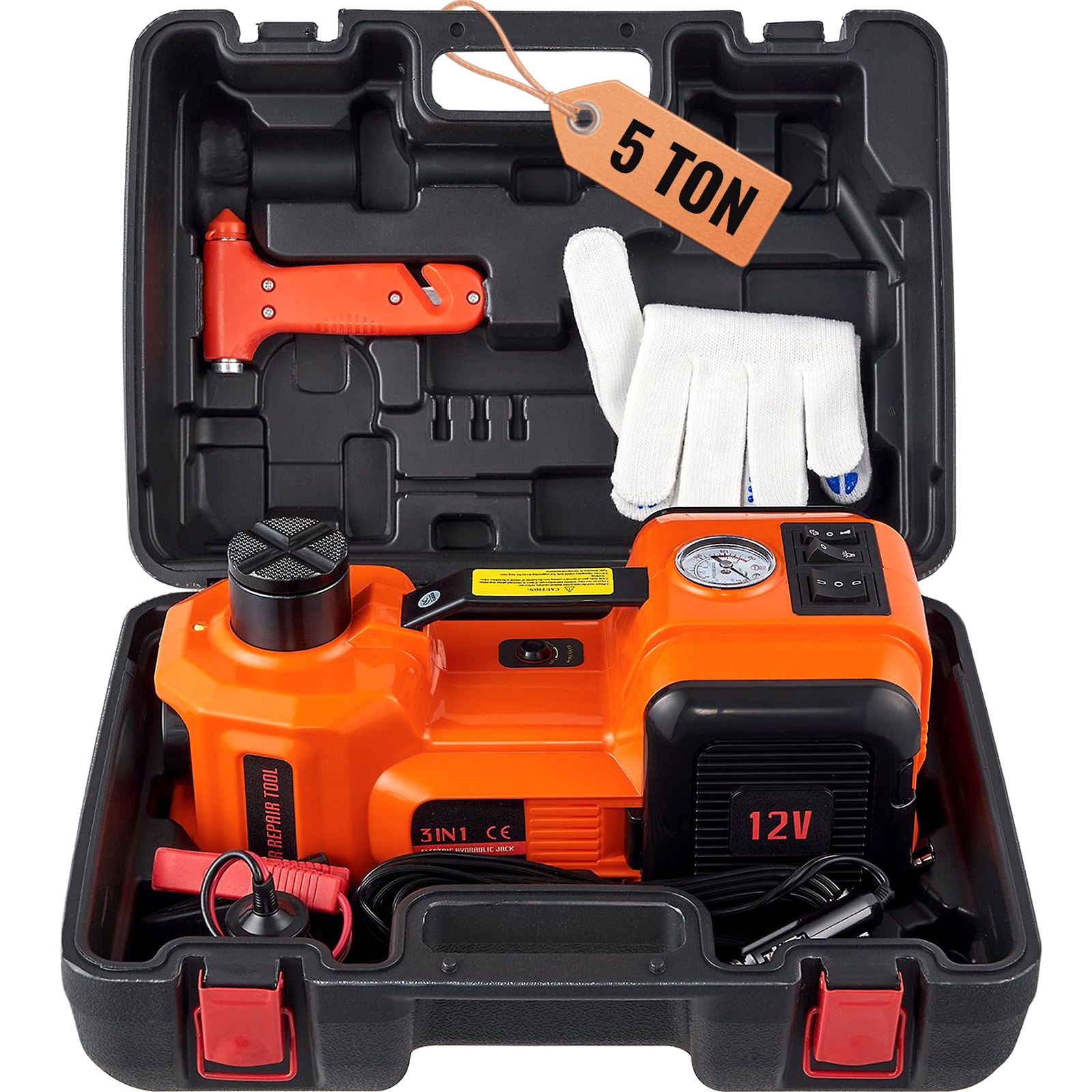VEVOR DDYYQJDTJDWC5G95XV9 Yellow 5-Ton Steel Hydraulic Jack kit