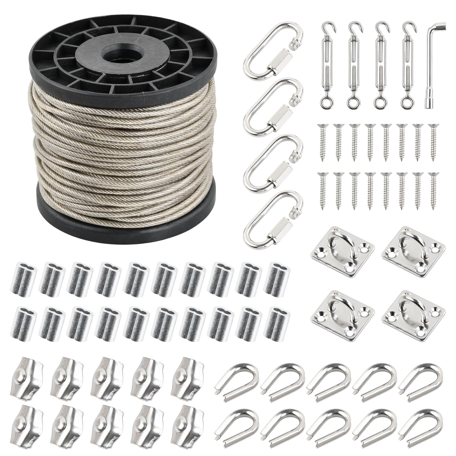 Etokfoks  1 8 in x 98 ft Steel Wire Rope Vinyl Coated with Turnbuckles and Crimping Sleeves Fastener Kit