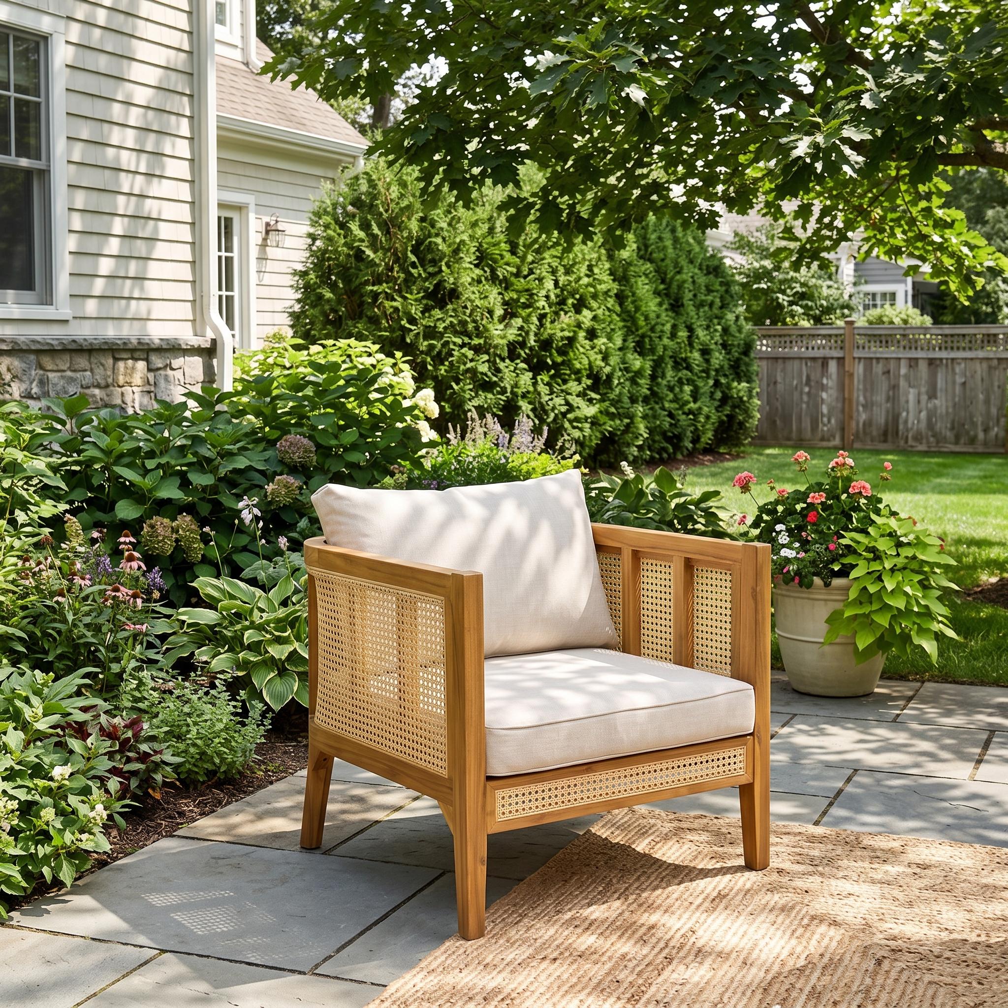 Clihome - Outdoor Corner Chair Outdoor Sofa with White Cushions and Wood Frame