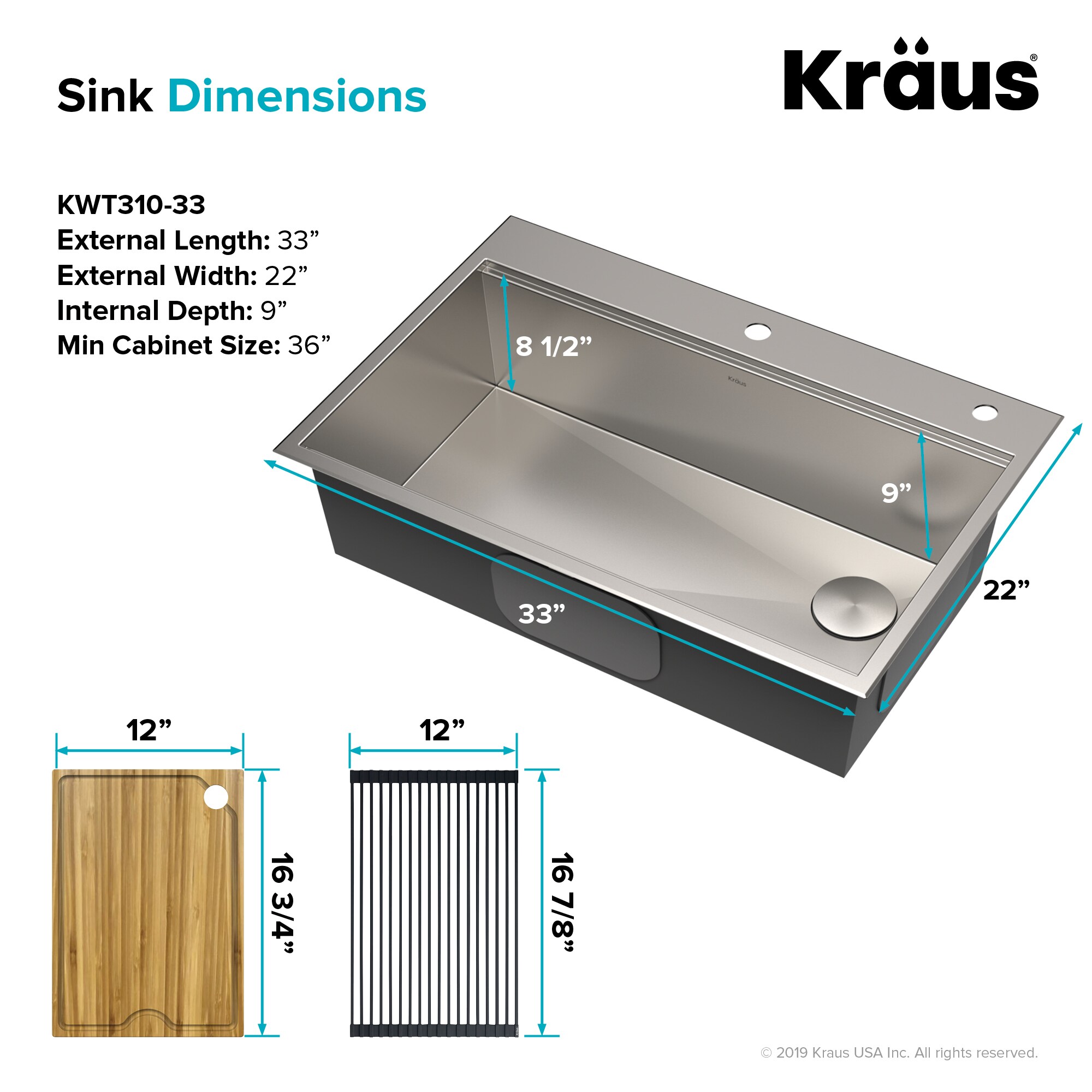 Kraus Kore Workstation Dual Mount 33 In X 22 In Stainless Steel Single