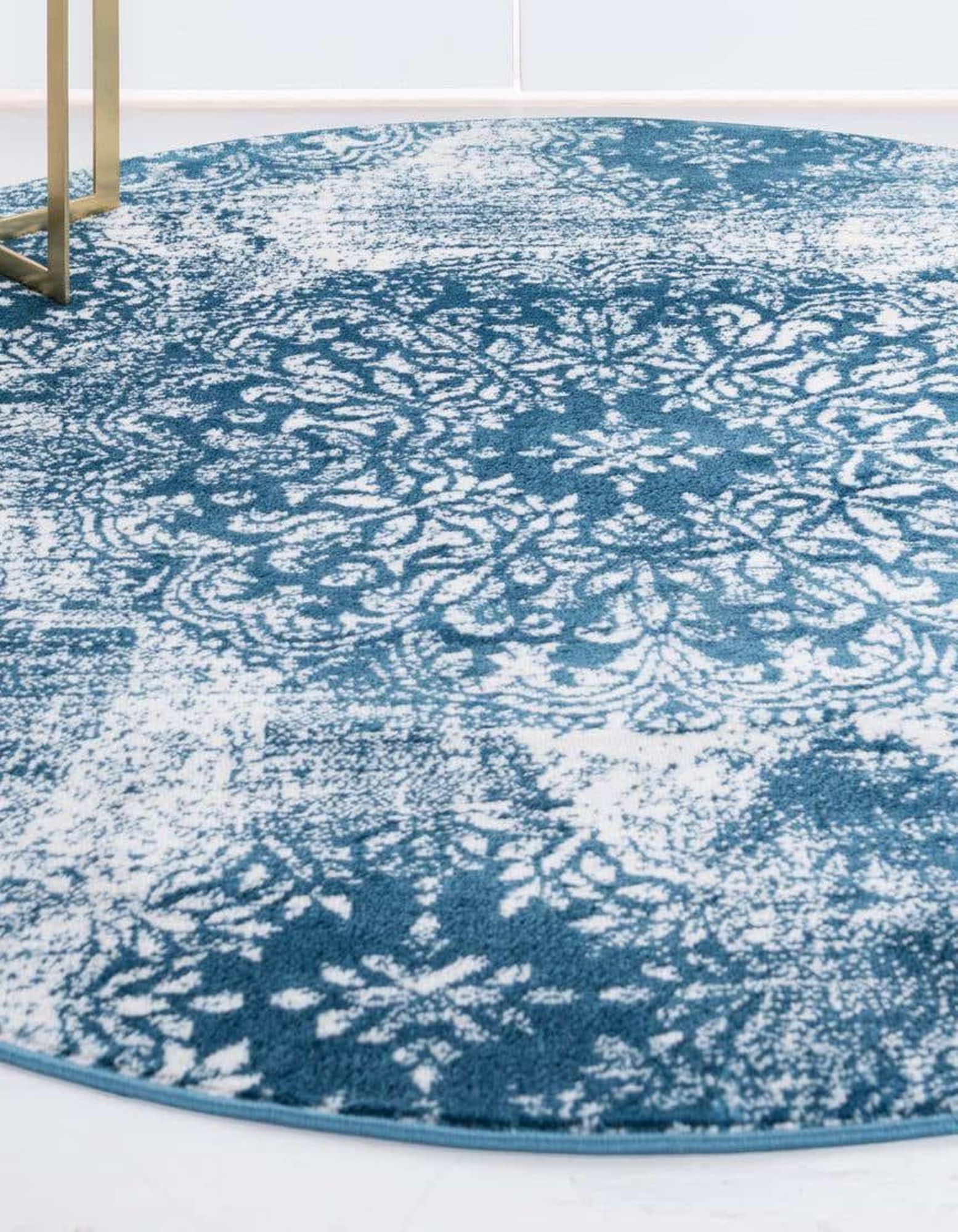 Unique Loom 3147013 Sofia 7 x 7 (ft) Loomed Polypropylene Blue Round Indoor Floral Bohemian/Eclectic Area rug