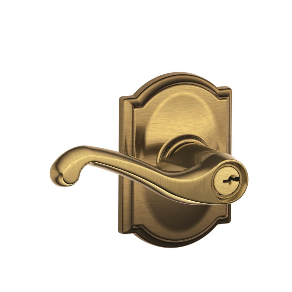 Schlage F51AFLA609CAM F Series Antique Brass Interior/Exterior Keyed entry Door Handle
