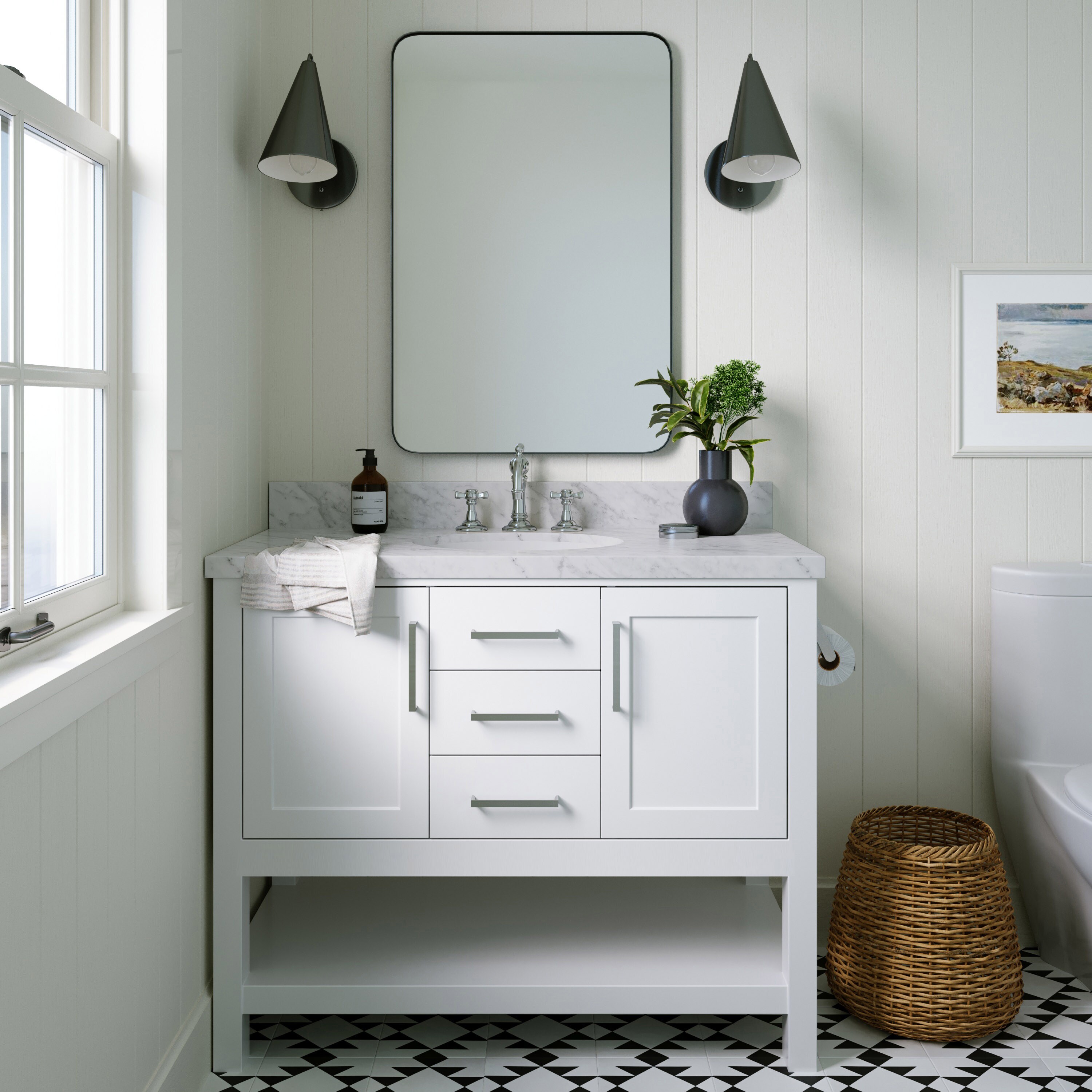 ARIEL Bayhill 42-in White Bathroom Vanity Base Cabinet without Top in ...