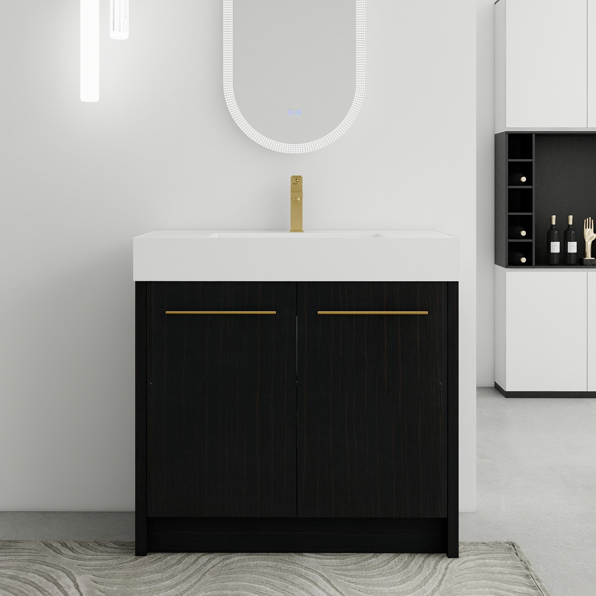 Forclover QNM-0136-WSG 36-in Black Chestnut Single sink Bathroom Vanity with White Cultured marble Top