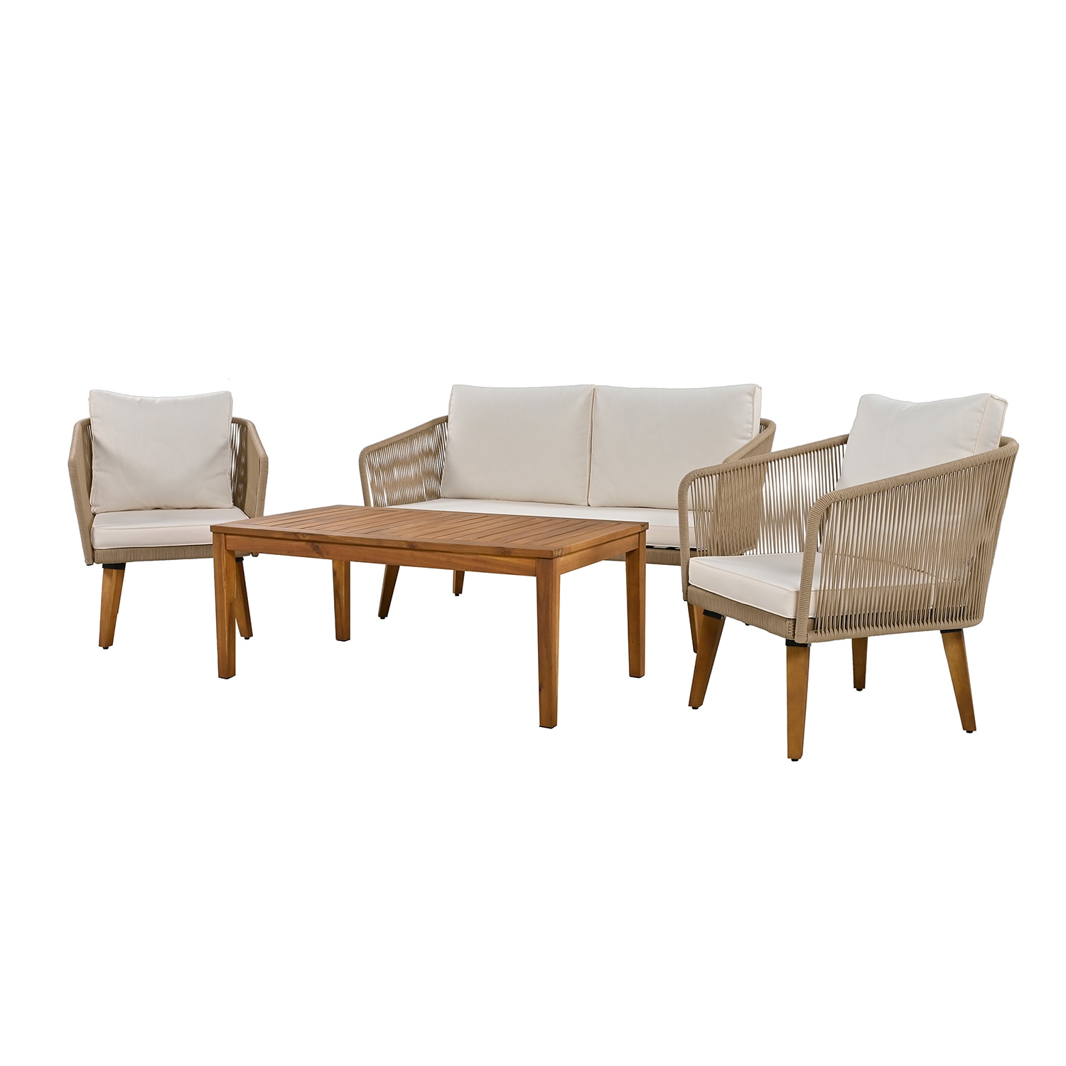 SINOFURN SYA330127BG 4 -Piece Woven Patio Conversation Set with Off-white Cushions
