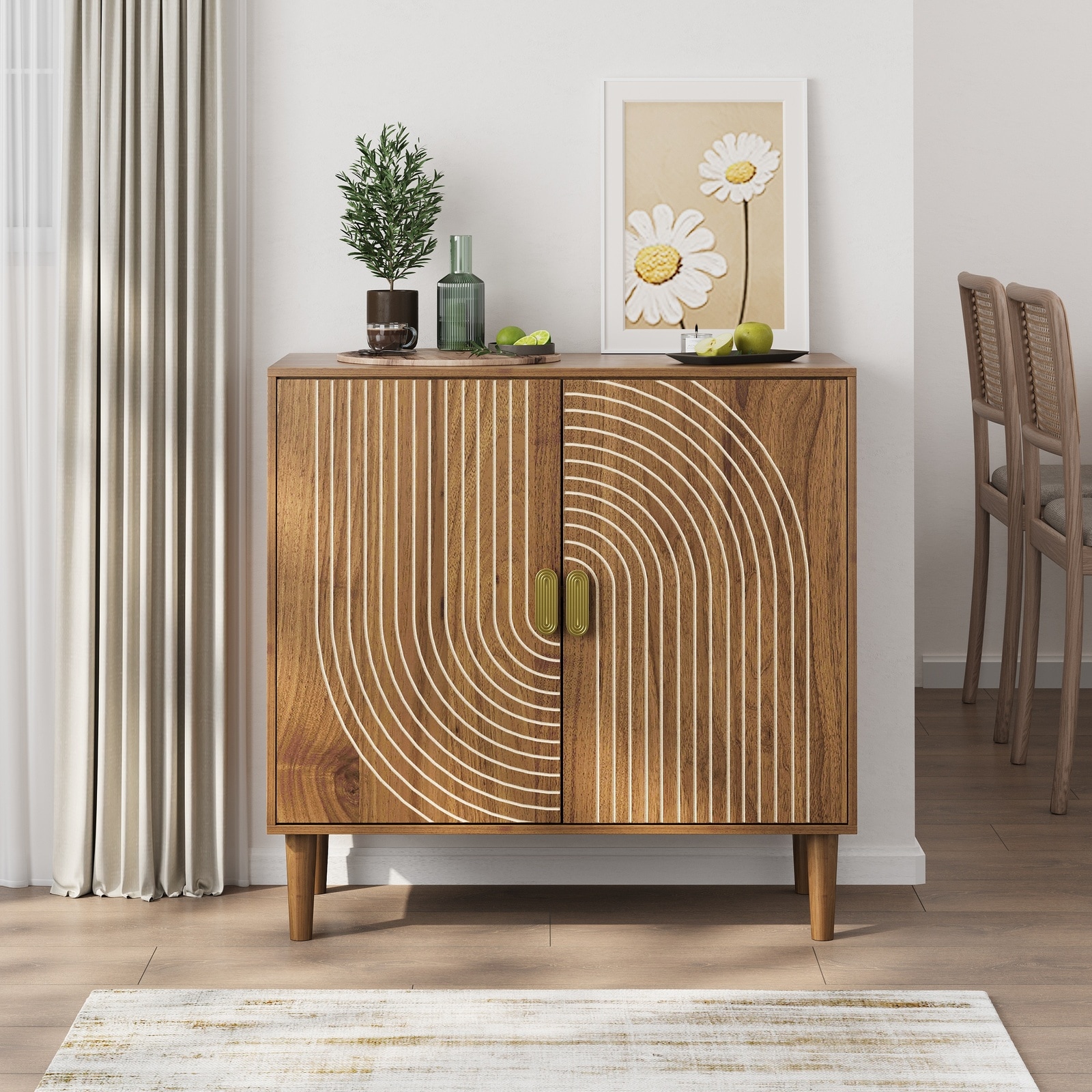 Horizons Prime 32 inch x 15 inch x 31 inch Brown Walnut Wood Accent Cabinet with Line Groove Design and Large Storage Space