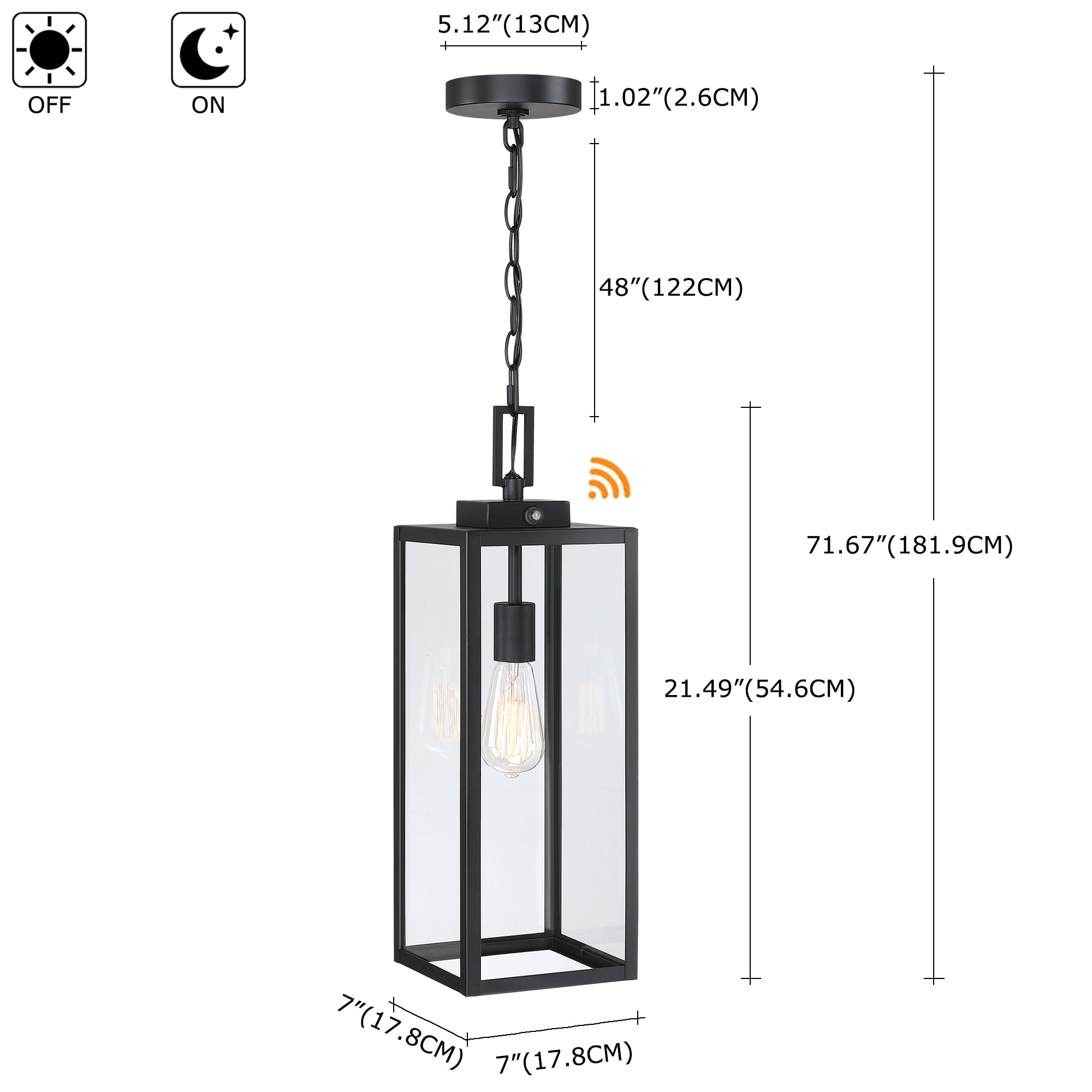 Matte Black Outdoor Hanging Lantern with Clear Glass Shade