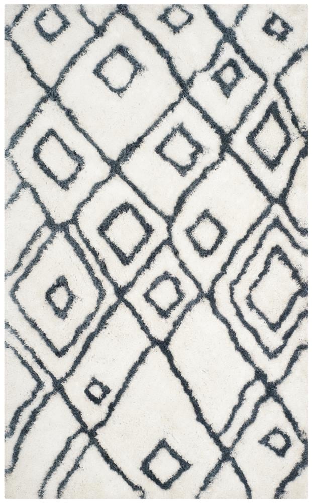 Safavieh SGT727K-5 Toronto Pearson Shag 5 x 8 (ft) Tufted Polyester Ivory/Blue Rectangular Indoor Abstract Moroccan Area rug