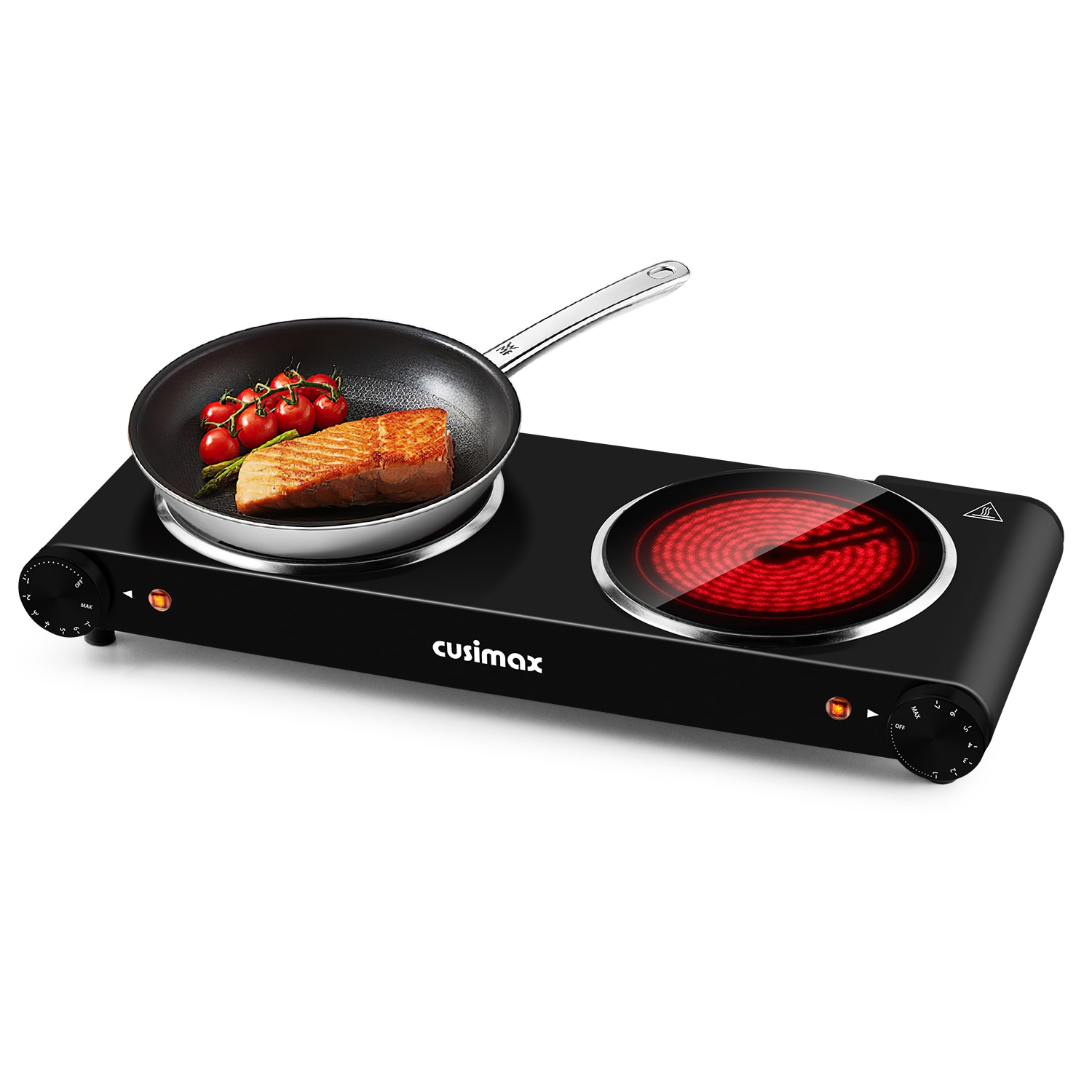 PetriMins CMIP-B180B Portable 2-Burner 7.1 in. Electric Hot Plate1800W Glass Dual Countertop Electric CooktopDual Control Stainless Steel Infrared Electric StoveCompact Stove For Home Dorm Office