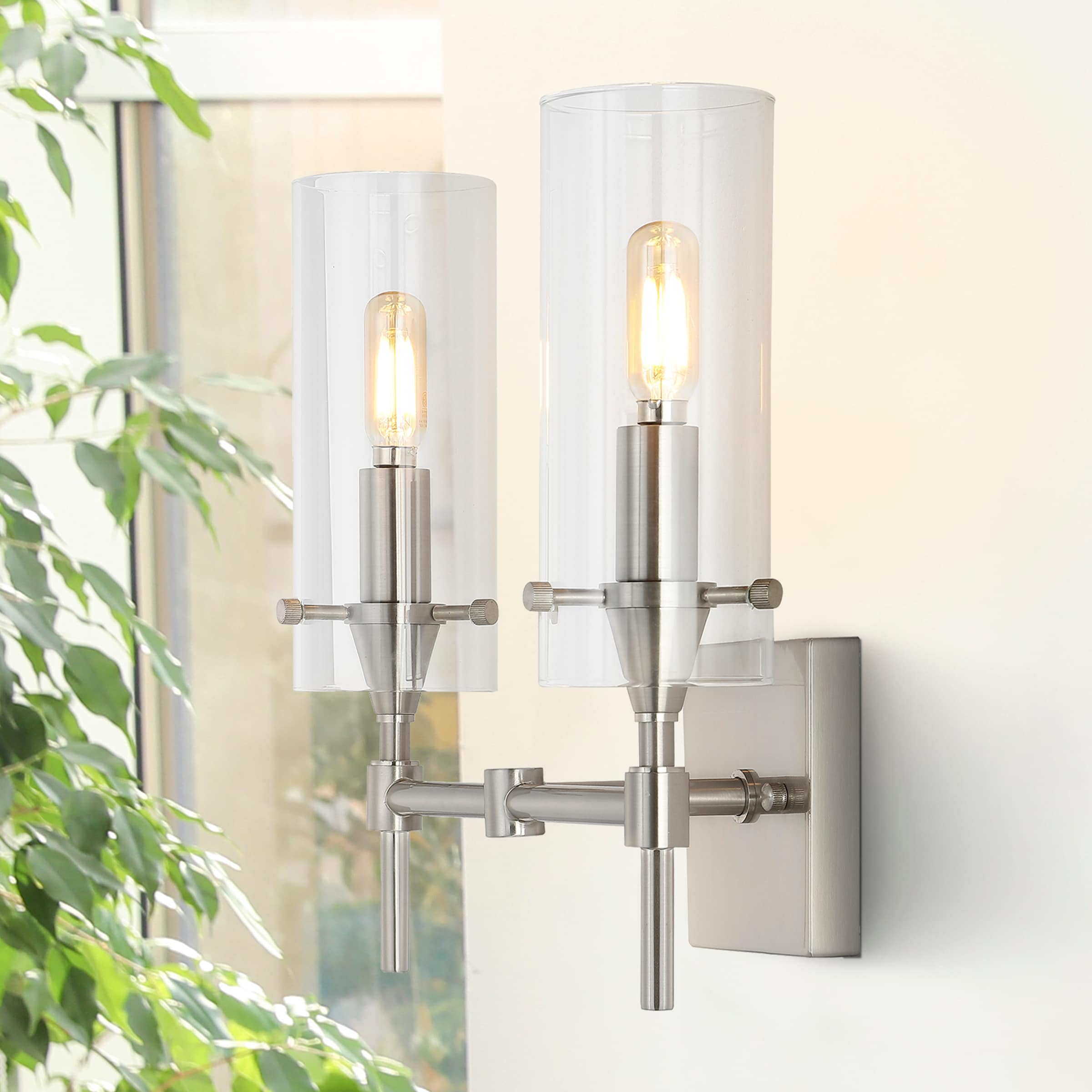 JONATHAN  Y JYL7806B Cato Iron/Glass Minimalist Industrial 13.5-in 2 -Light Polished Nickel Modern/contemporary Vanity light