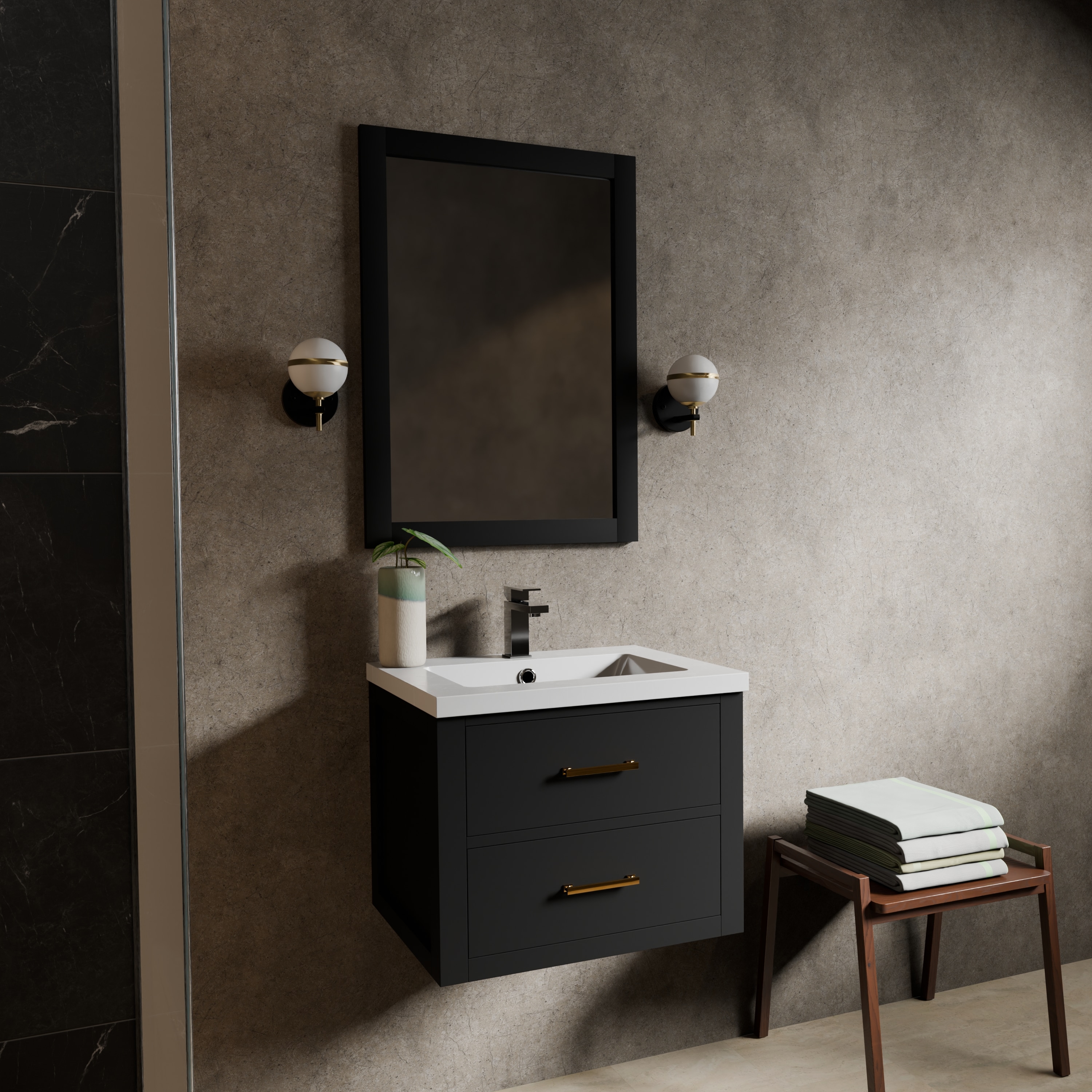 Lexora LVSO24SL000 Southold 24-in Black Floating Bathroom Vanity Base Cabinet without Top