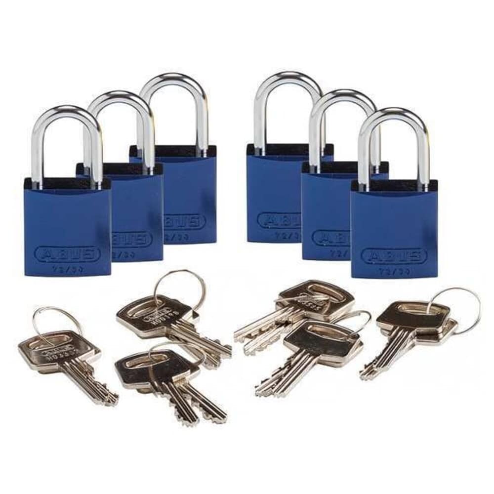 Brady  Lockout Padlock Keyed Different Aluminum Blue 1 in Shackle Height 1 1/4 in Body Width 6 PK