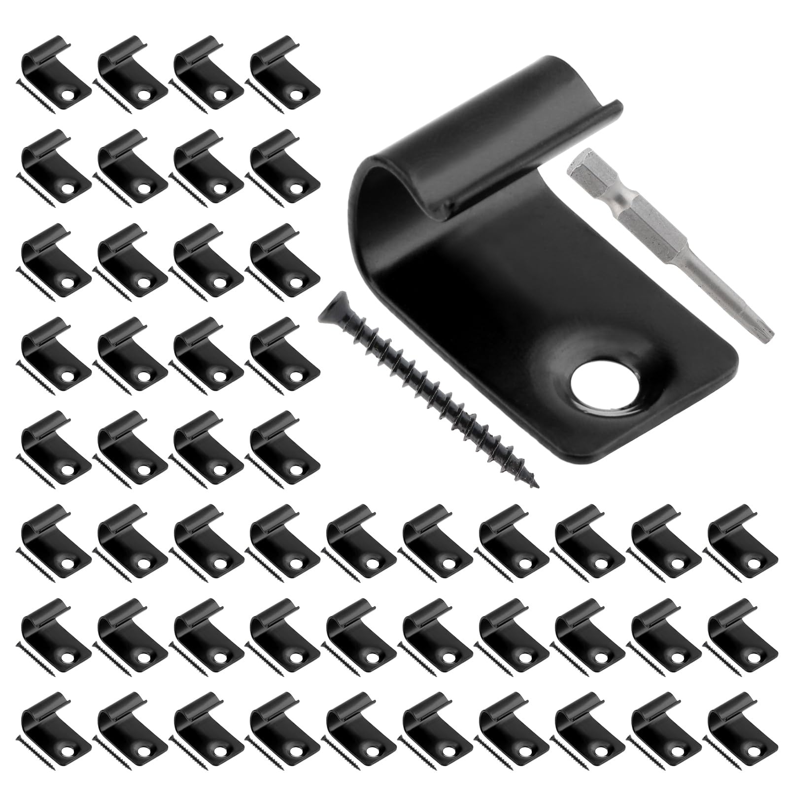 Phyfalip  100 Piece Hidden Deck Fastener Kit for Composite Decking Includes 50 Grooved Clips 50 Stainless Steel Screws Star Drive Bit Weatherproof