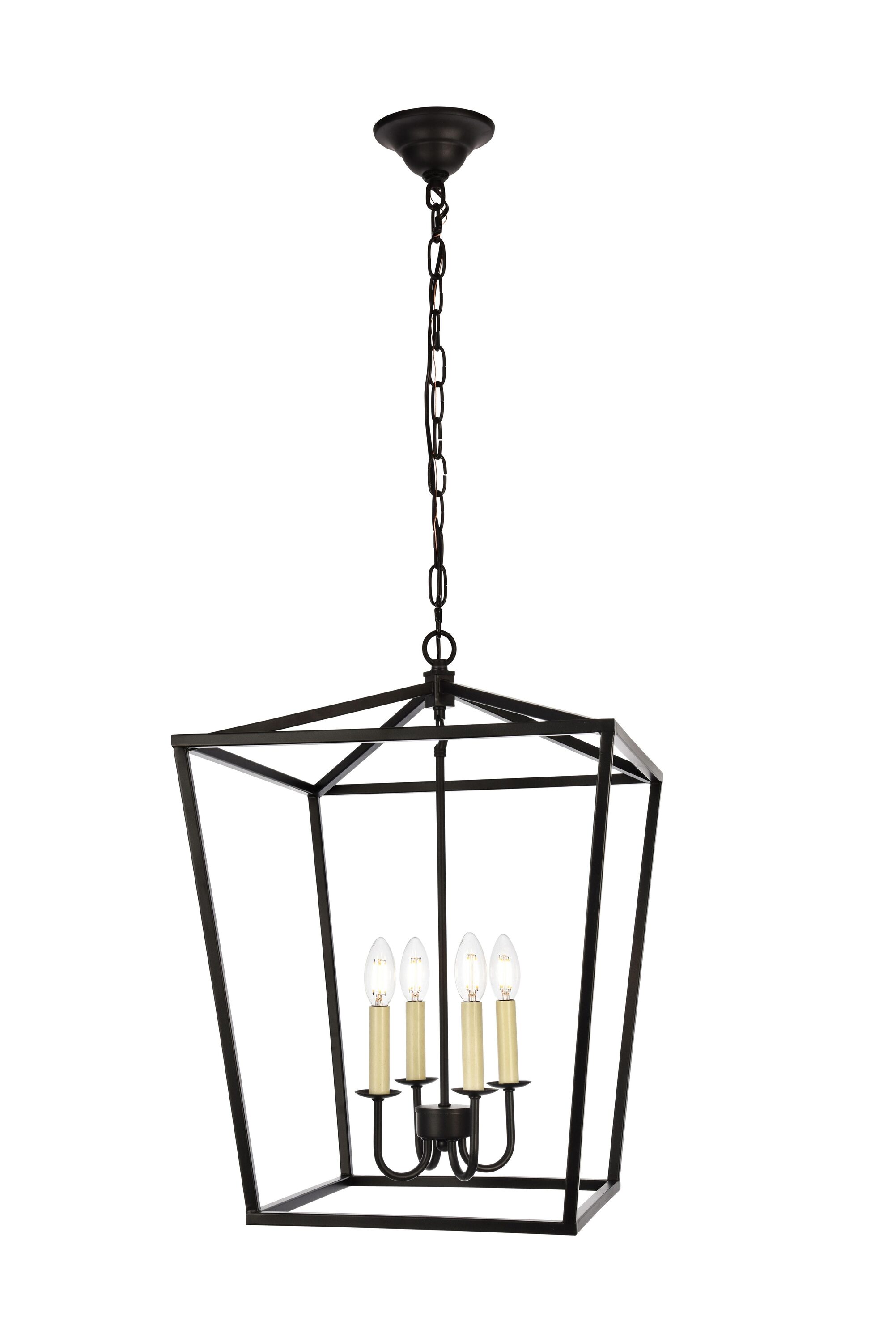 Elegant Decor HFDL18024D17BK Home Furnishing 4 -Light Black Transitional Rectangle Medium Hanging Pendant light