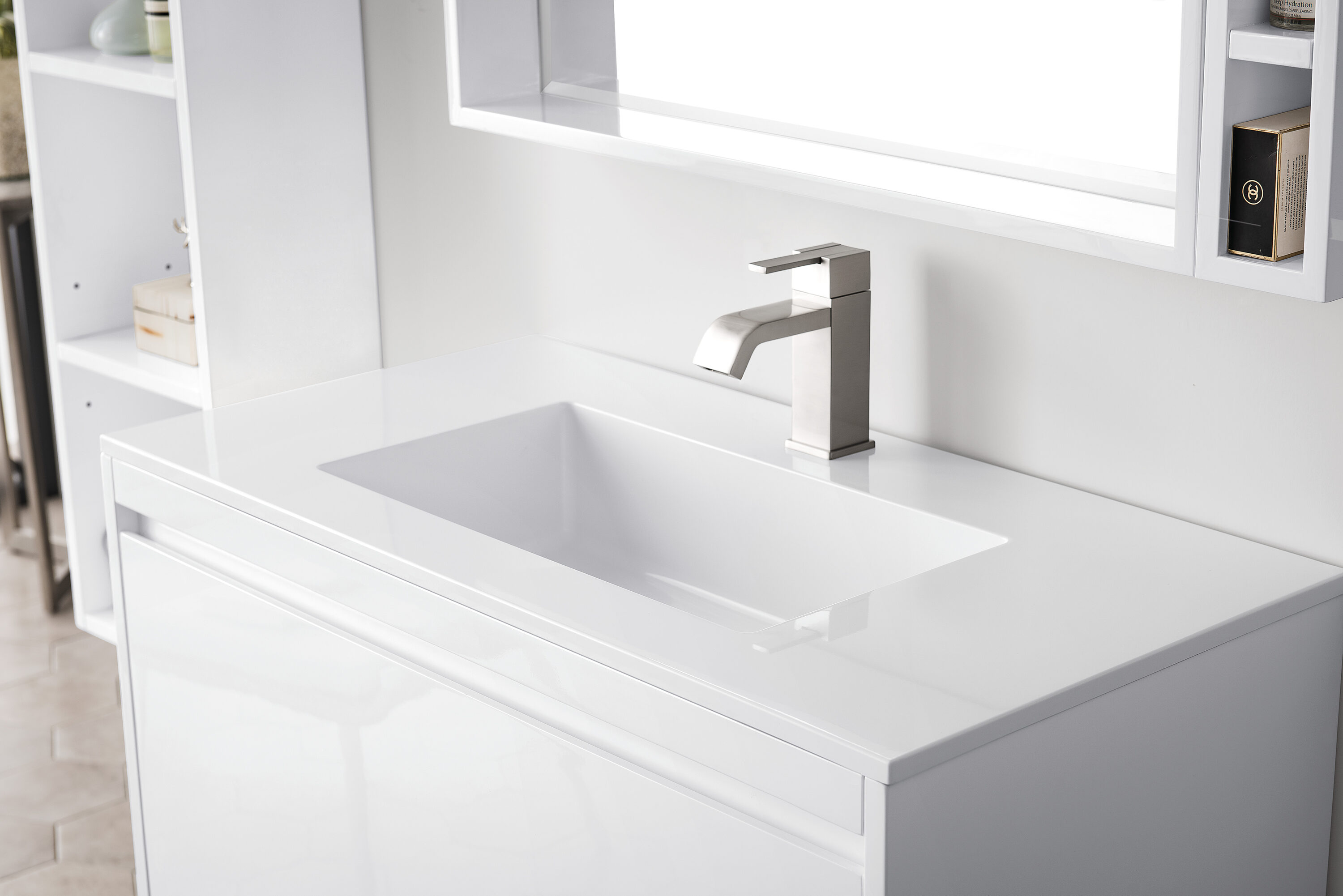 Glossy White 35.4" Wall-Mount Single Bathroom Vanity with Mineral Composite Sink
