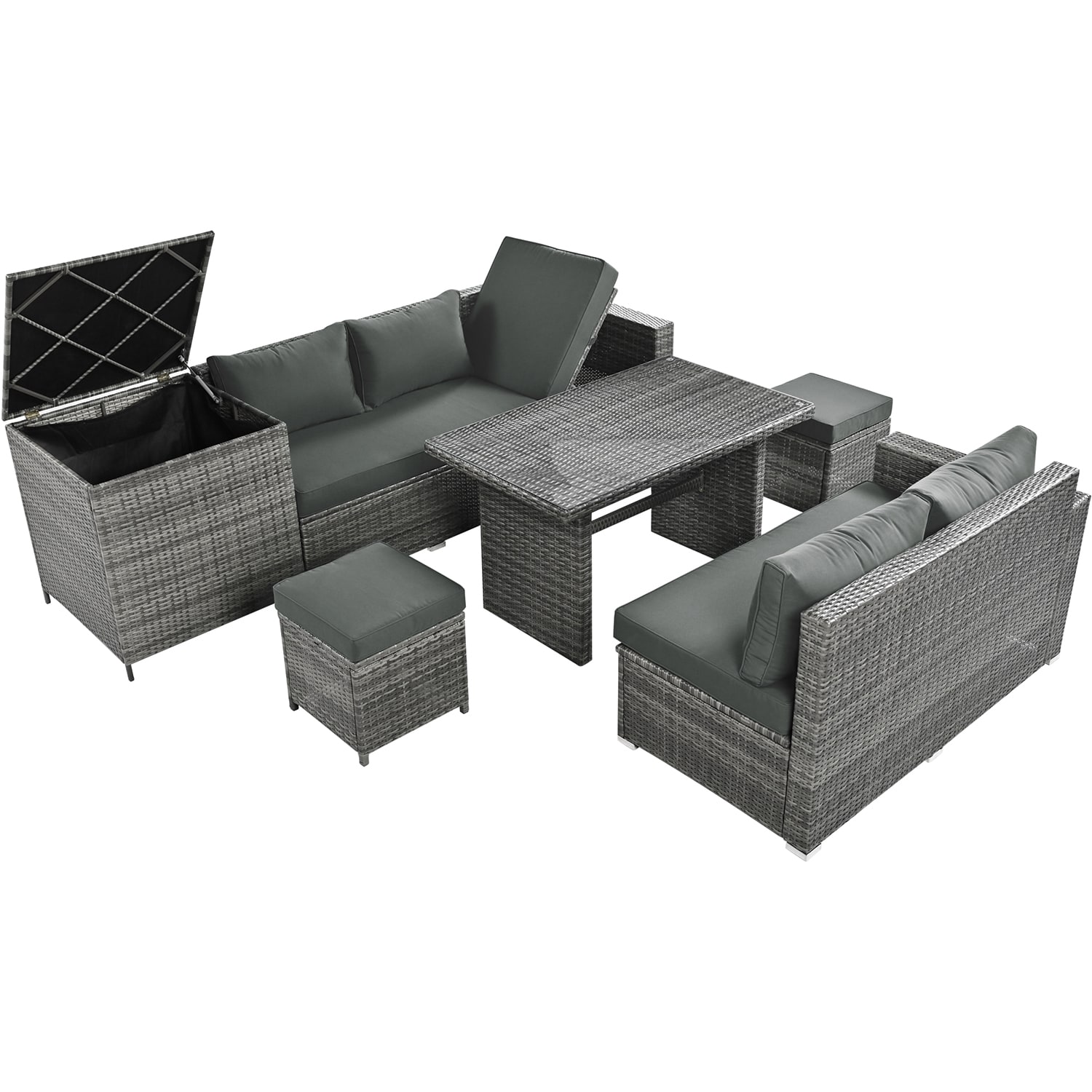 Bybafun YA0100352 Rattan Outdoor Sectional with Gray Cushions and Rattan Frame