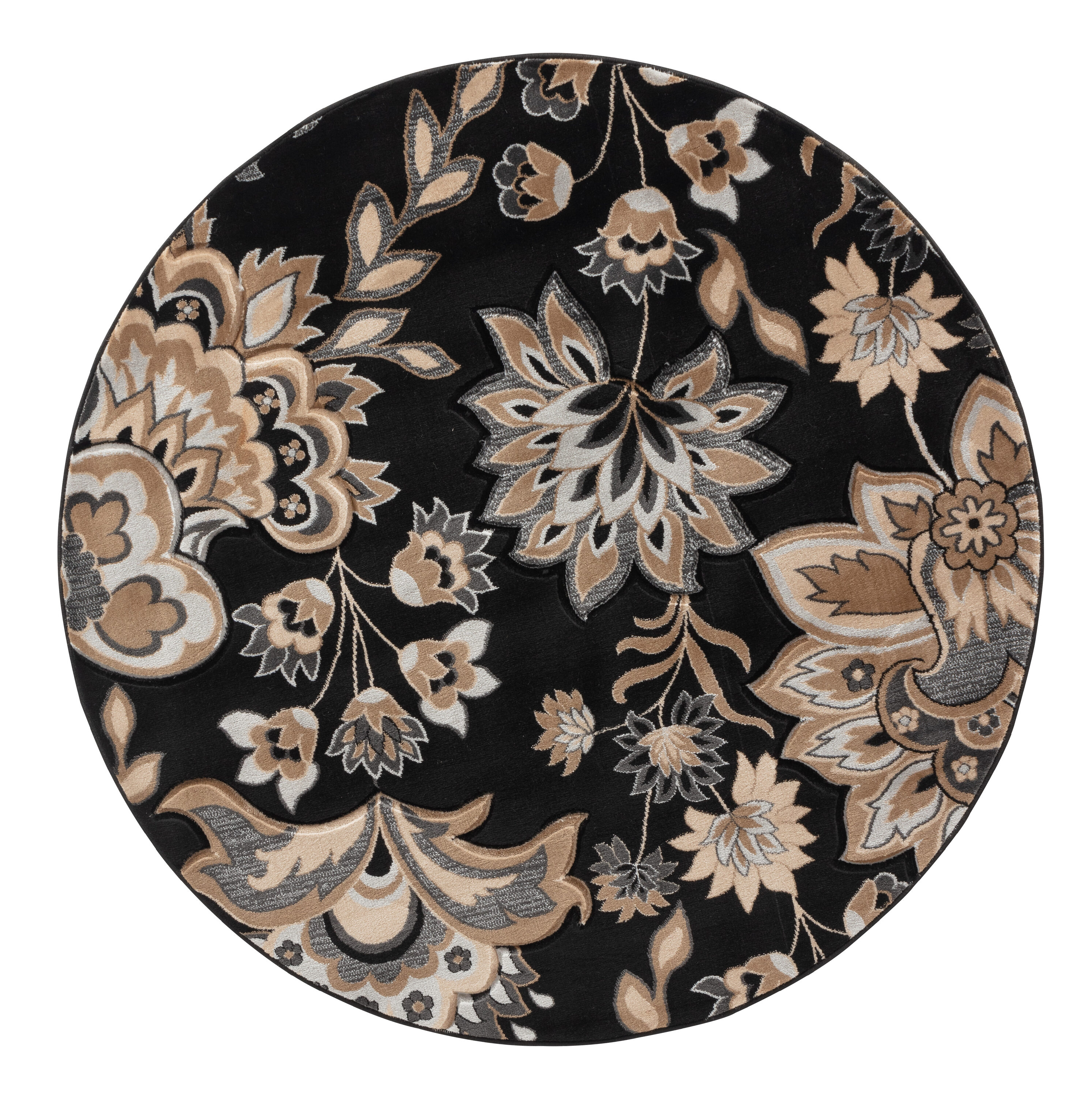 MDA Rugs Glamour 5 X 5 (ft) Black/Cream Round Indoor Floral Area Rug at ...