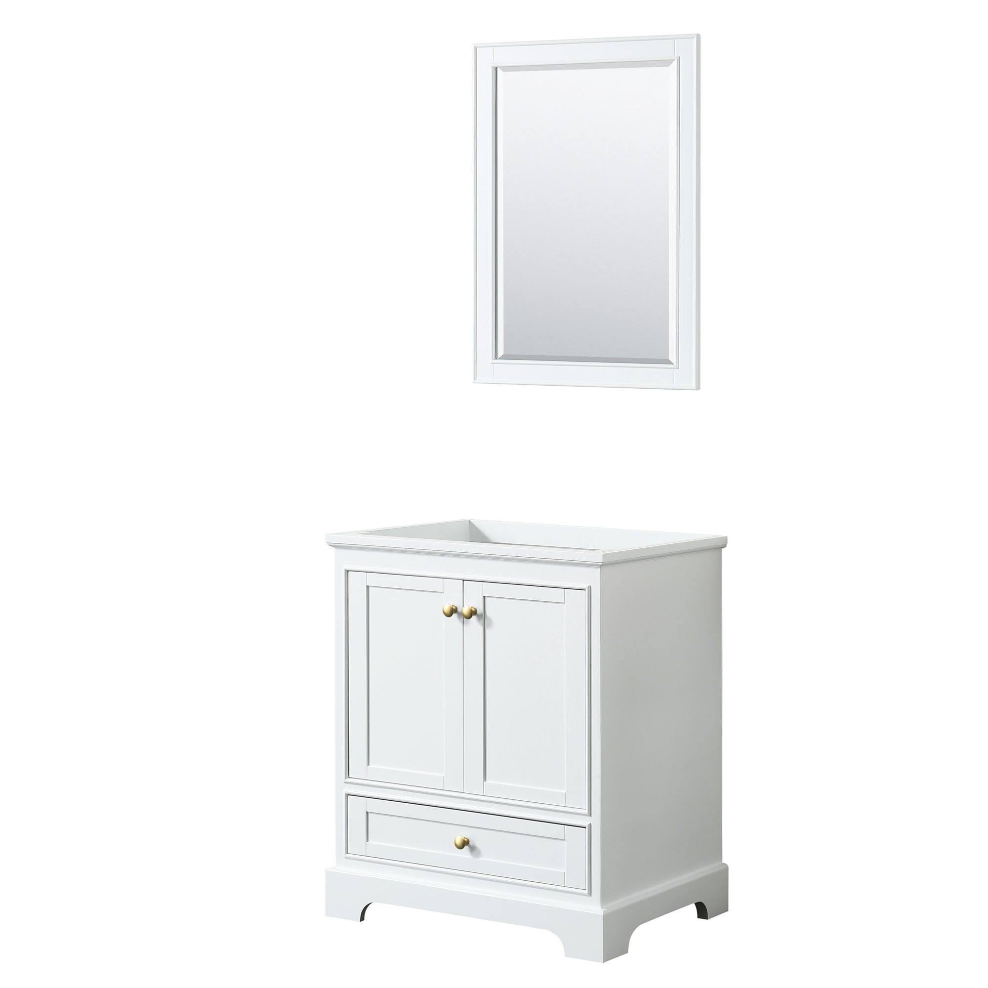 Wyndham Collection WCS202030SWGCXSXXM24 Deborah 30-in White with Brushed Gold Trim Bathroom Vanity Base Cabinet without Top (Mirror Included)