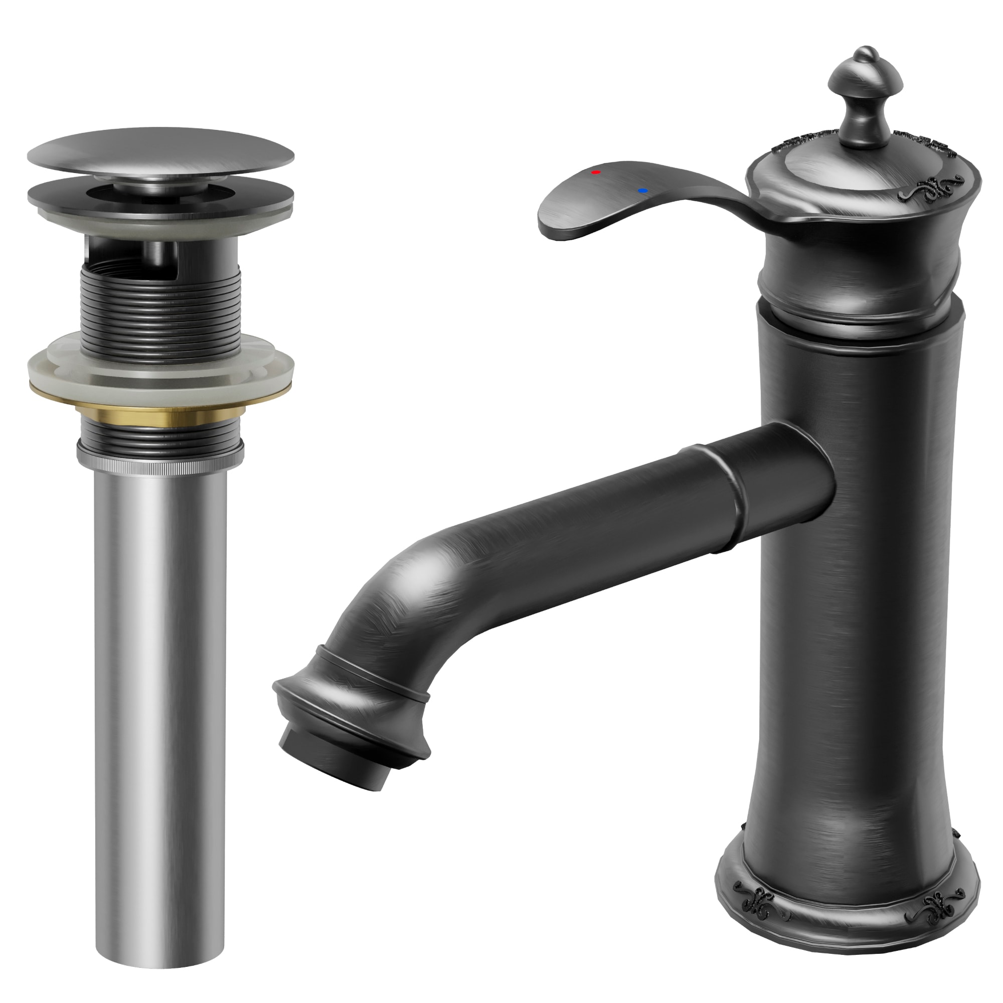 Karran KBF470GG Vineyard Gunmetal Grey Single hole 1-handle WaterSense Low-arc Residential Handle Bathroom Sink Faucet with Drain