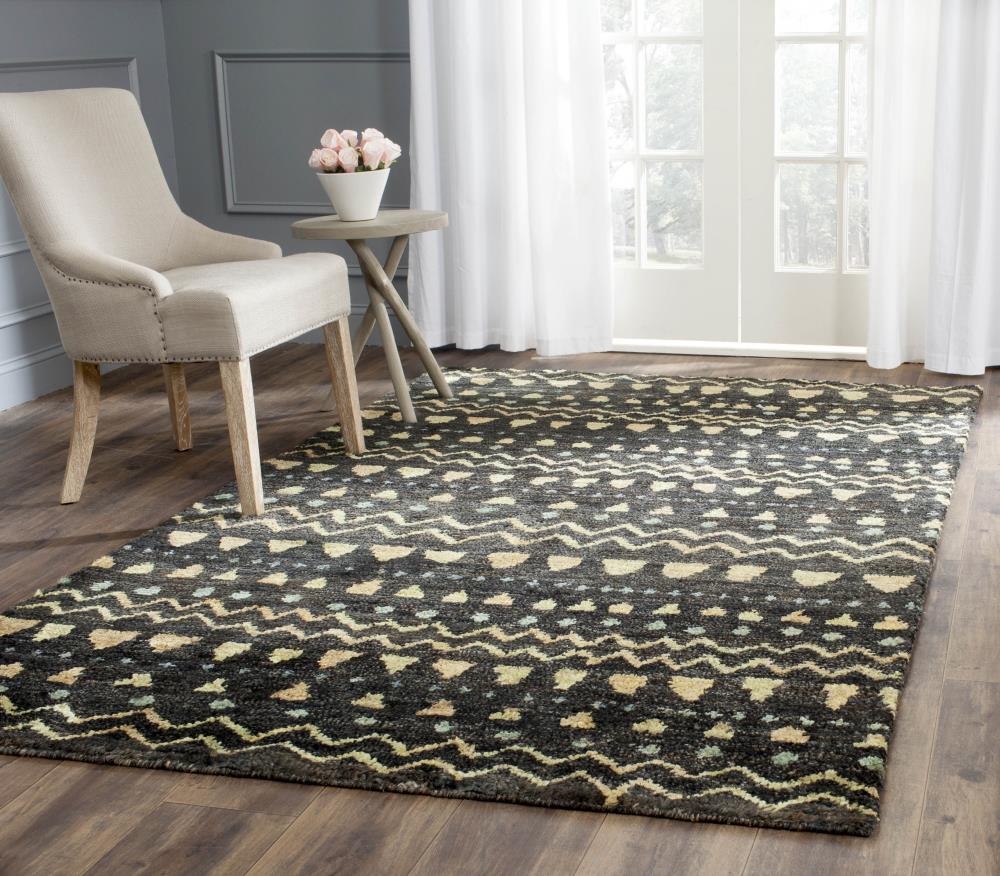 Hand-Knotted Black and Gold Bohemian Jute Area Rug, 4' x 6'