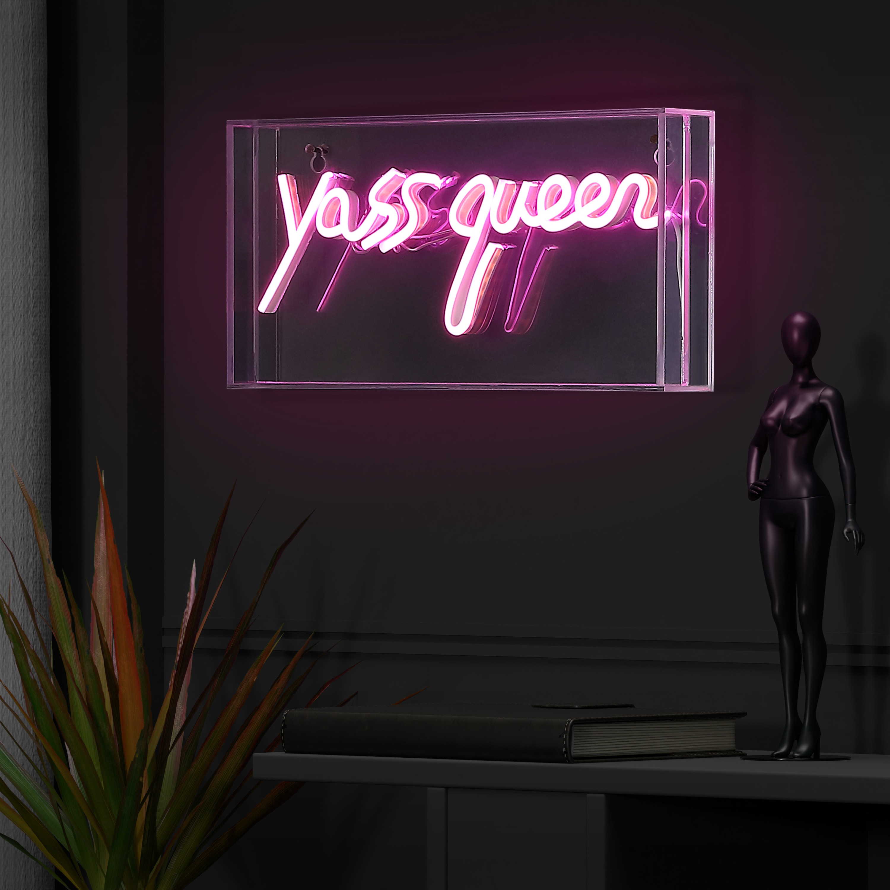 Pink Acrylic USB LED Neon Light Box for Bedroom Decor