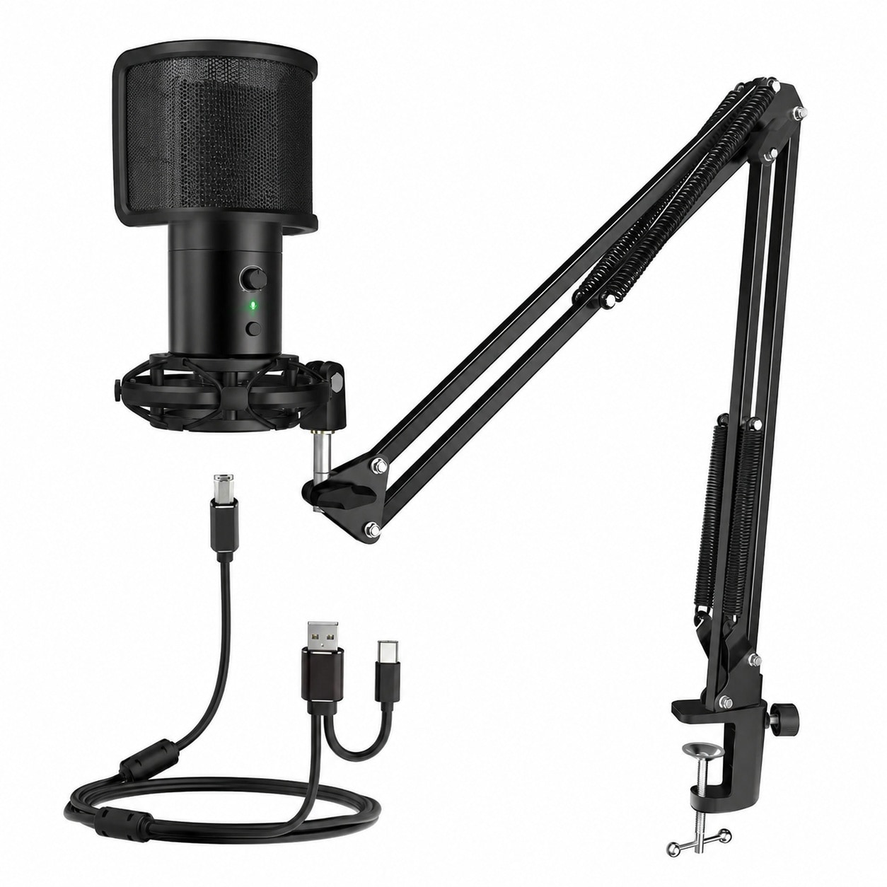 Ahfiwaso USB Gaming Streaming Microphone Kit with Adjustable Arm Stand Pop Filter and Gain Control for PC Mac Laptop Podcast Recording Streaming #LAH0803H333