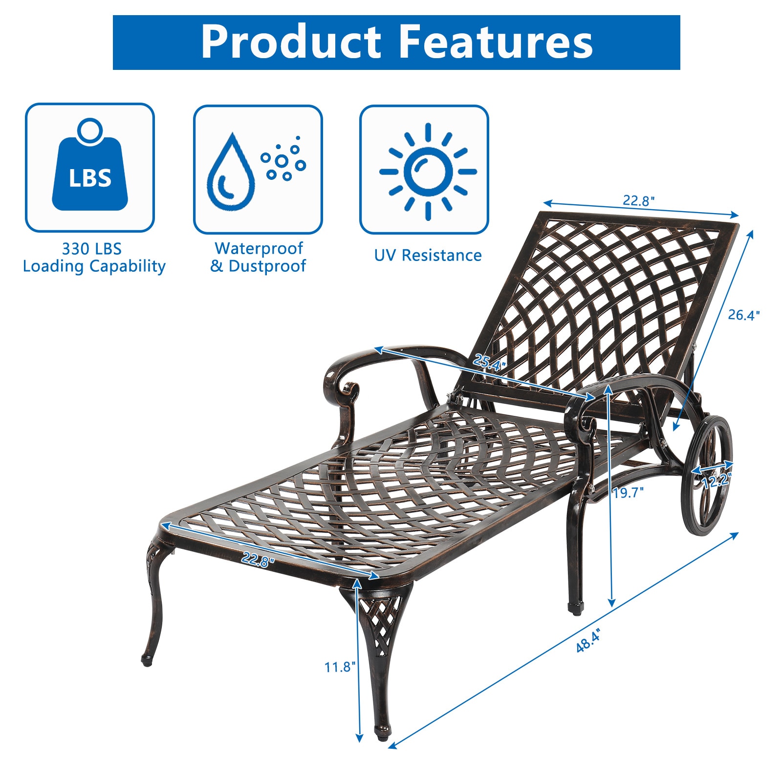 Winado Patio Chairs Bronze Aluminum Frame Stationary Chaise Lounge ...