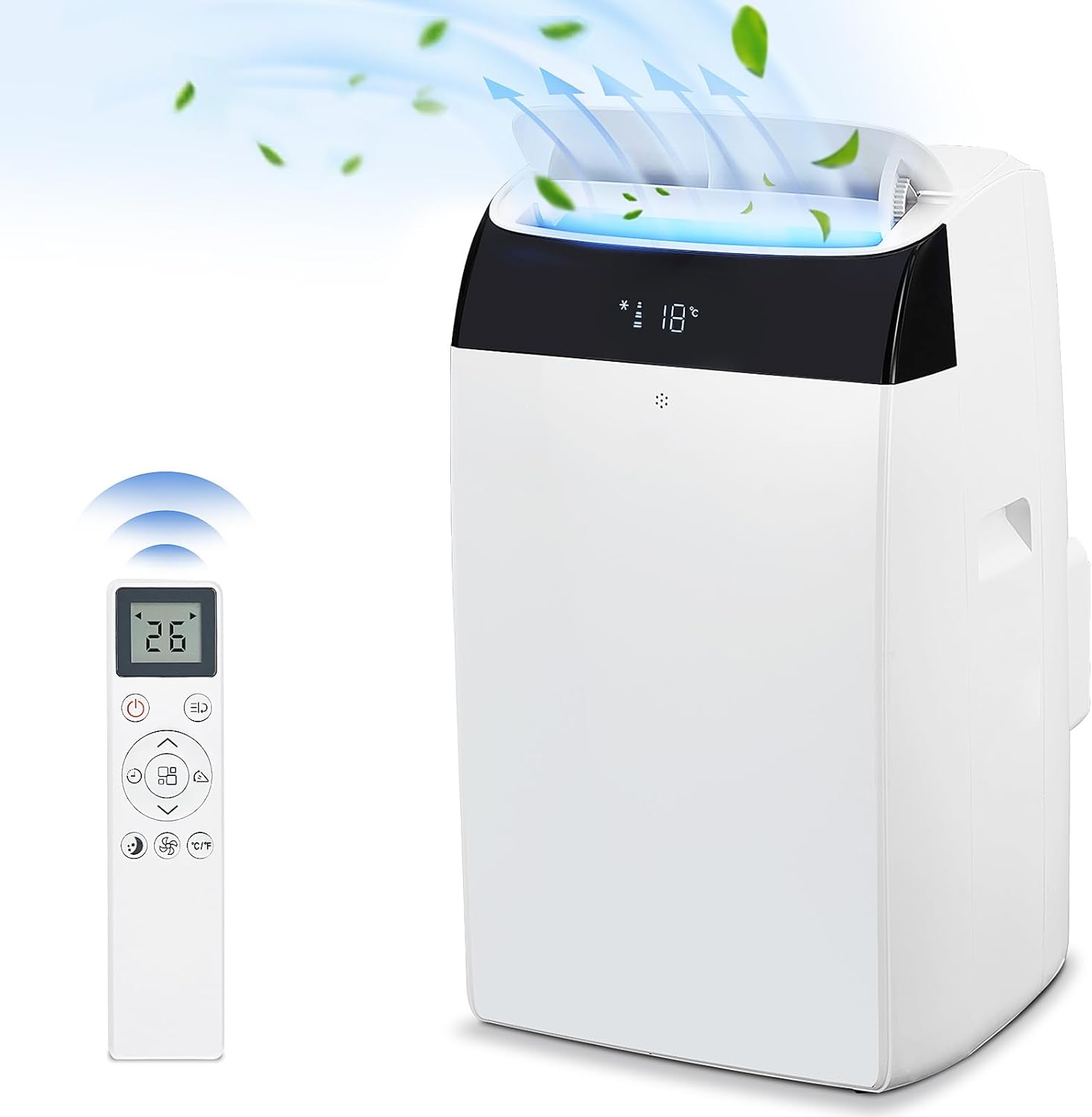Qeetex ZYS-PHO-10A14U39 14000 BTU Portable Air Conditioner for Rooms Up to 700 Sq Ft Quiet 3-in-1 AC Unit with Cooling Fan Dehumidifier LED Touch Panel Remote Easy Installation Kit Durable Portable