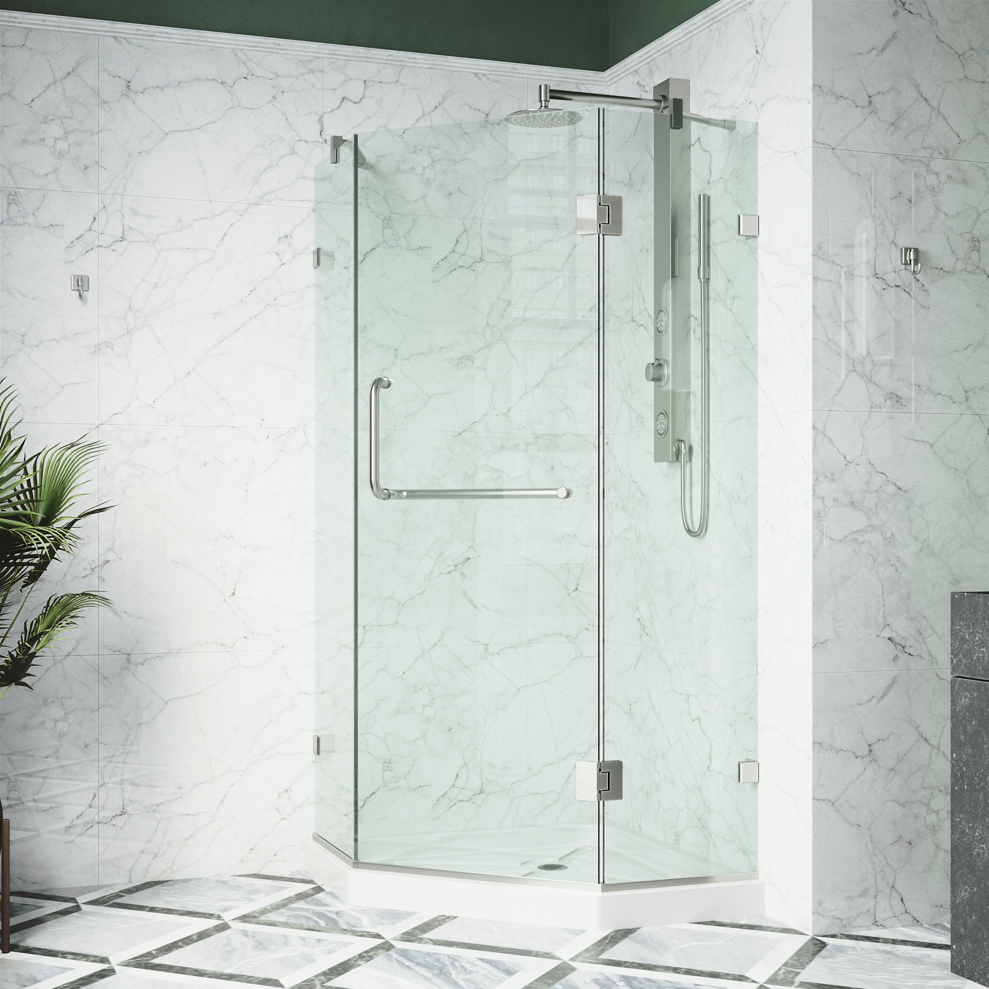 VIGO VG6062BNCL38WS Piedmont 2 -Piece 38-in W x 38-in L x 77-in H Neo-angle Corner shower kit ( Base and Door Included Brushed nickel Hardware Included