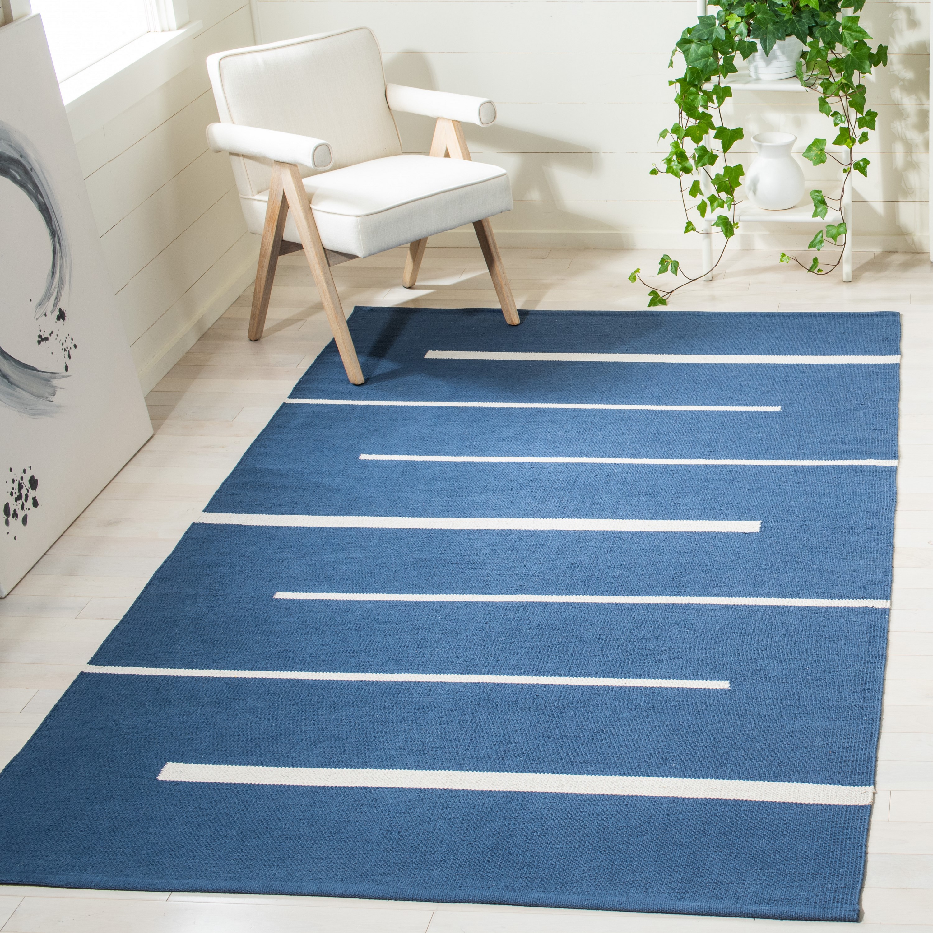 Safavieh MTK311N-3 Montauk Odoarda 3 x 5 (ft) Cotton Navy/Ivory Rectangular Indoor Abstract Bohemian/Eclectic Throw rug