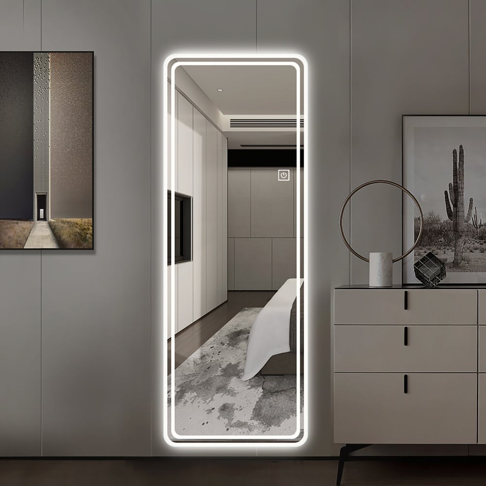 Lycvki - Rectangular Mirror 24-in W x 65-in H Rectangle Silver Framed Lighted Wall Mirror