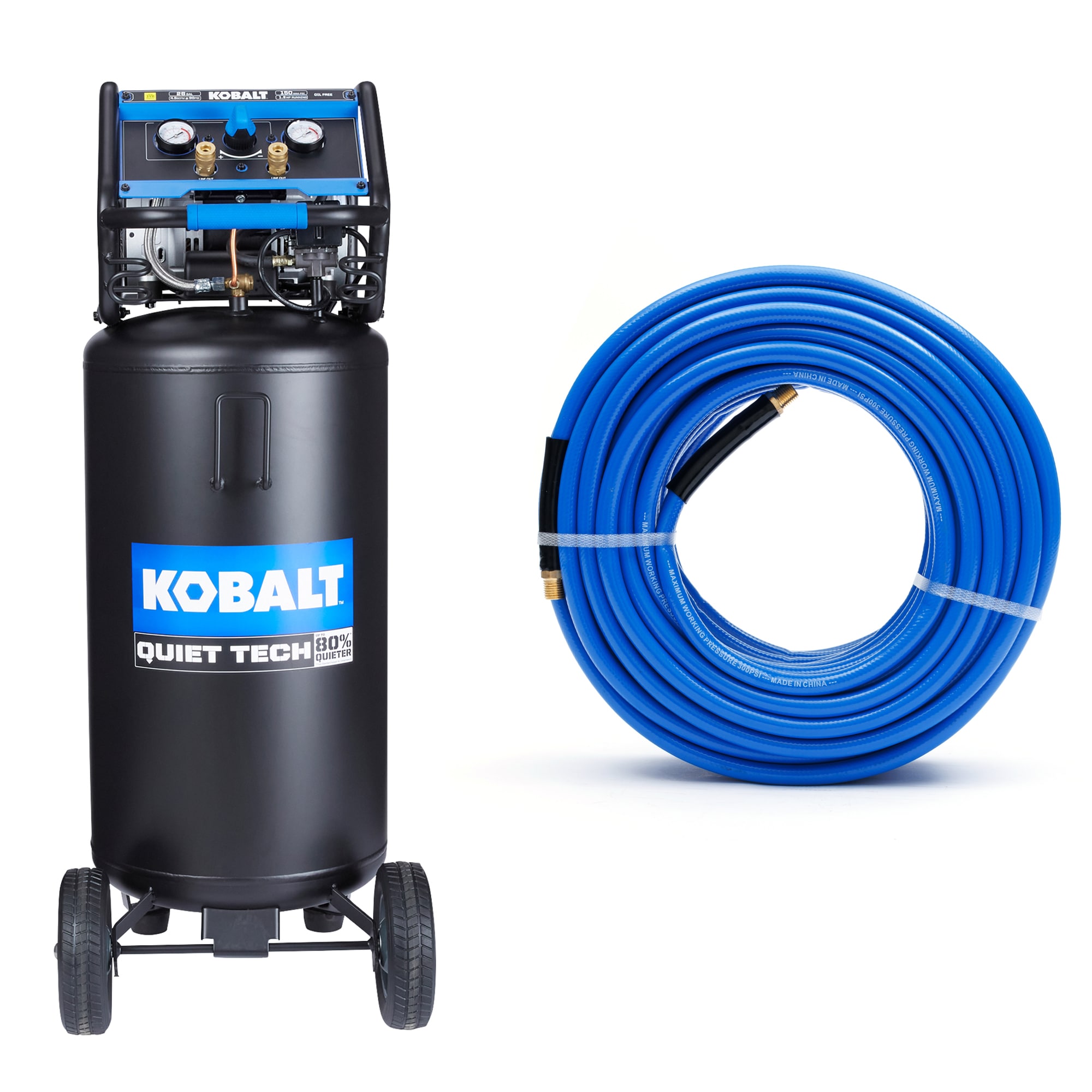 Kobalt 26-Gal Quiet Compressor and 3/8-IN x 50-FT PVC Air Hose