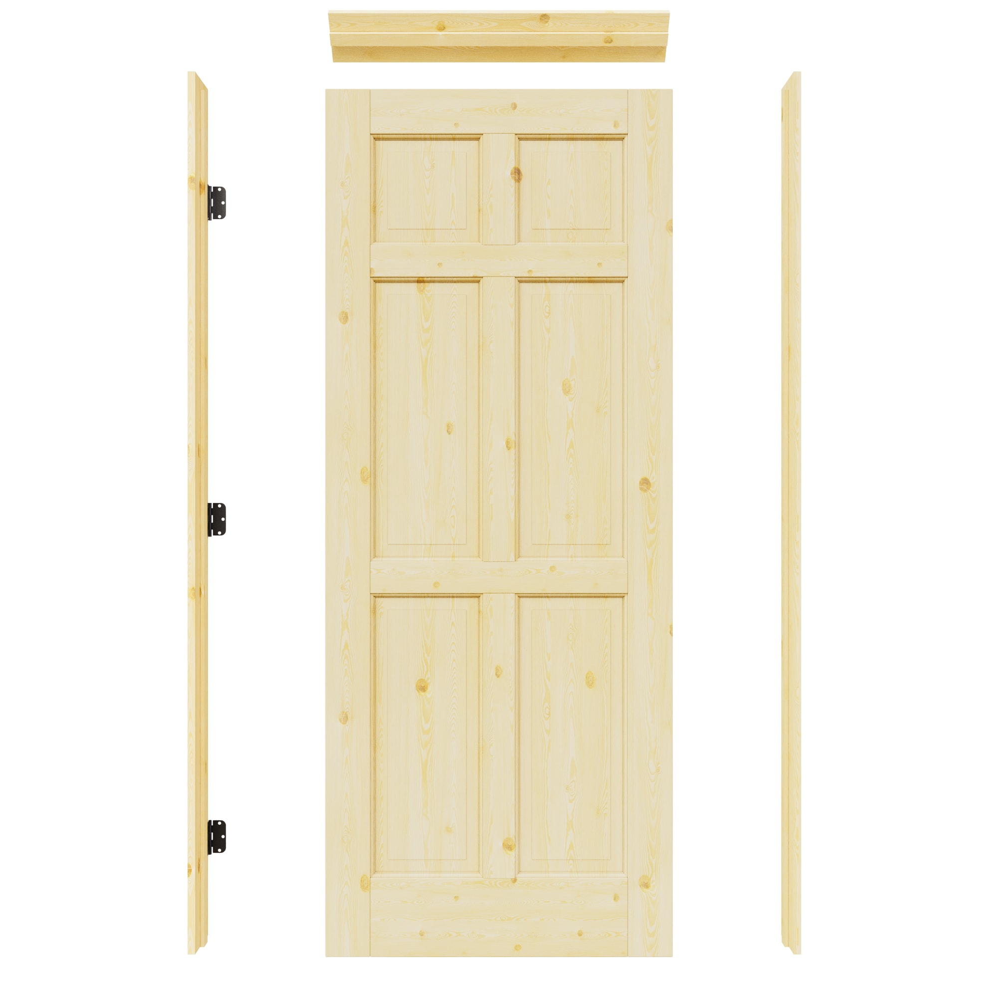 JUJUBON IN-PRESMPR-6XB-30L 30-in x 80-in Natural Quickly Assemble Jamb Solid core 6-panel Left hand Textured Unfinished Pine Wood Flat Jamb Single Prehung Interior Door