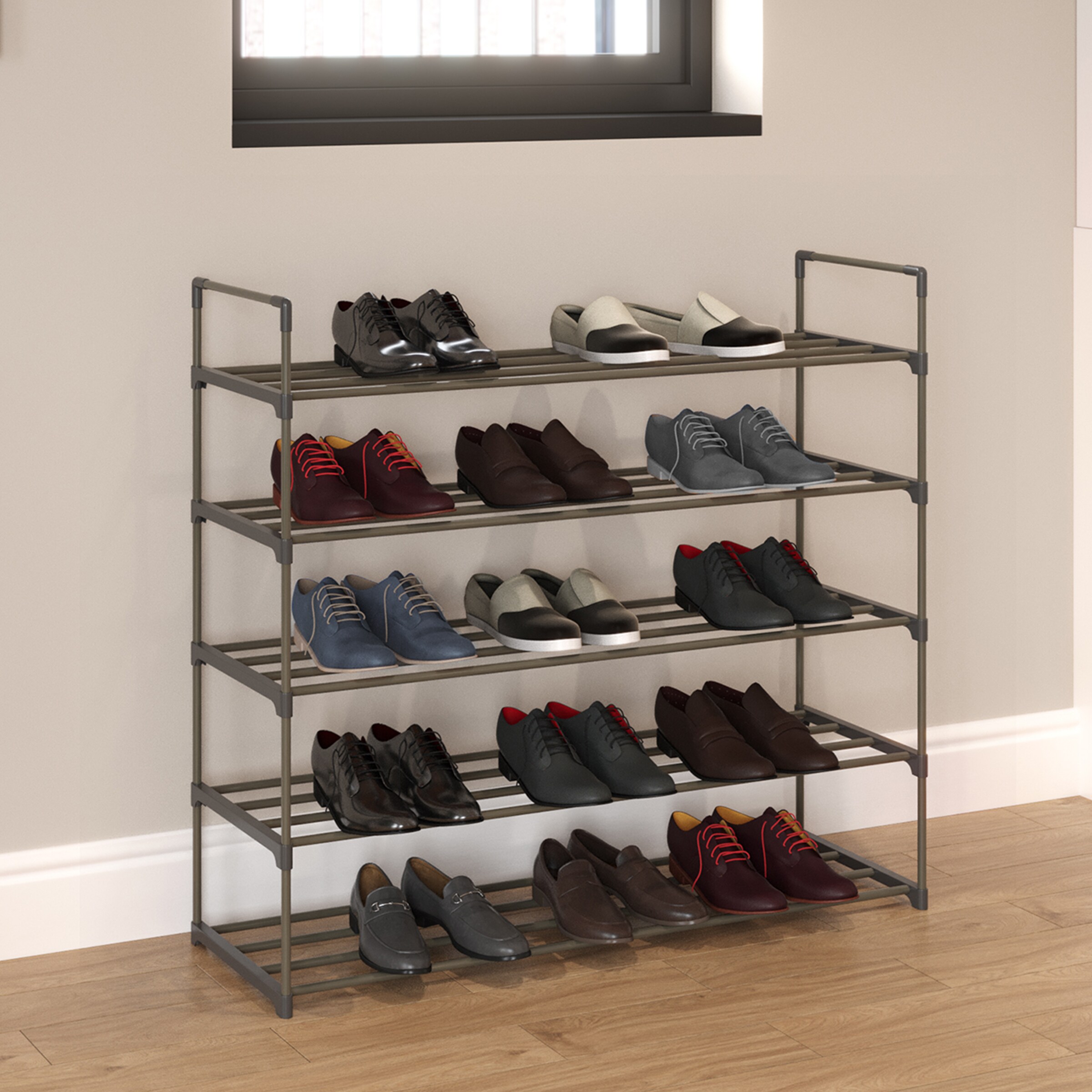 Mercury 2-Piece Stackable Shoe Rack Set with Slatted Shelves in